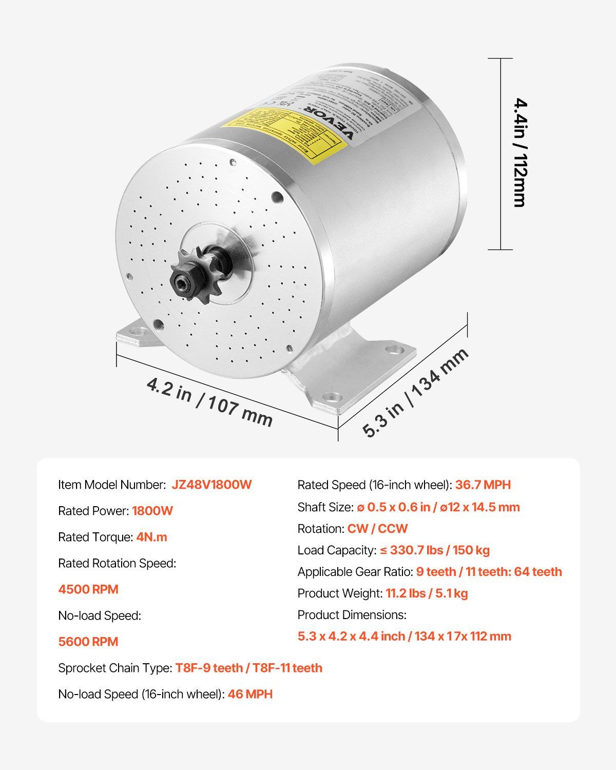 1800W Electric Brushless DC Motor Kit - 48V 4500rpm Motor with Upgraded Speed Controller and Throttle Grip Kit for Go Karts E-Bike Motorcycle Scooter DIY - Image 7