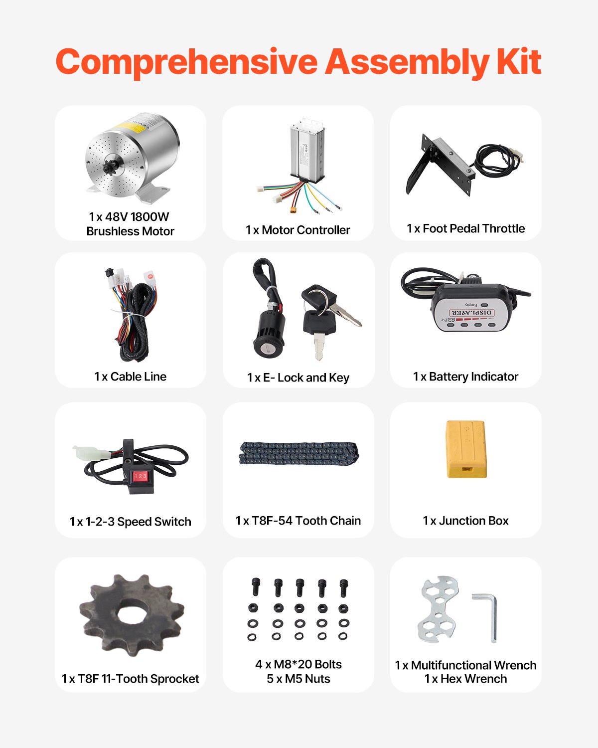 1800W Electric Brushless DC Motor Kit - 48V 4500rpm Motor with Upgraded Speed Controller, Foot Pedal and Throttle Grip Kit for Go Karts E-Bike Motorcycle Scooter - Image 5