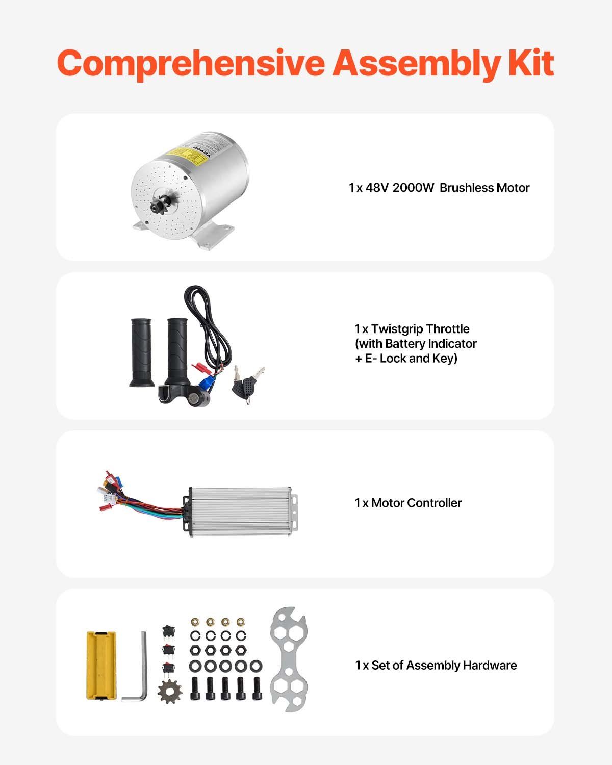 2000W Electric Brushless DC Motor Kit - 48V 4300rpm Motor with Upgraded Speed Controller and Throttle Grip Kit for Go Karts E-Bike Motorcycle Scooter DIY - Image 5