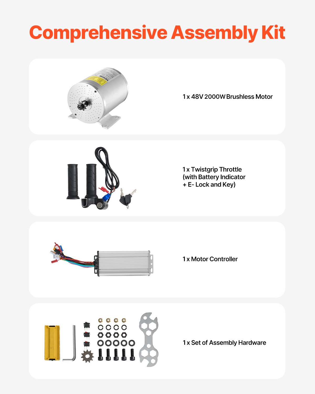 2000W Electric Brushless DC Motor Kit - 48V 4300rpm Motor with Upgraded Speed Controller and Throttle Grip Kit for Go Karts E-Bike Motorcycle Scooter DIY - Image 5