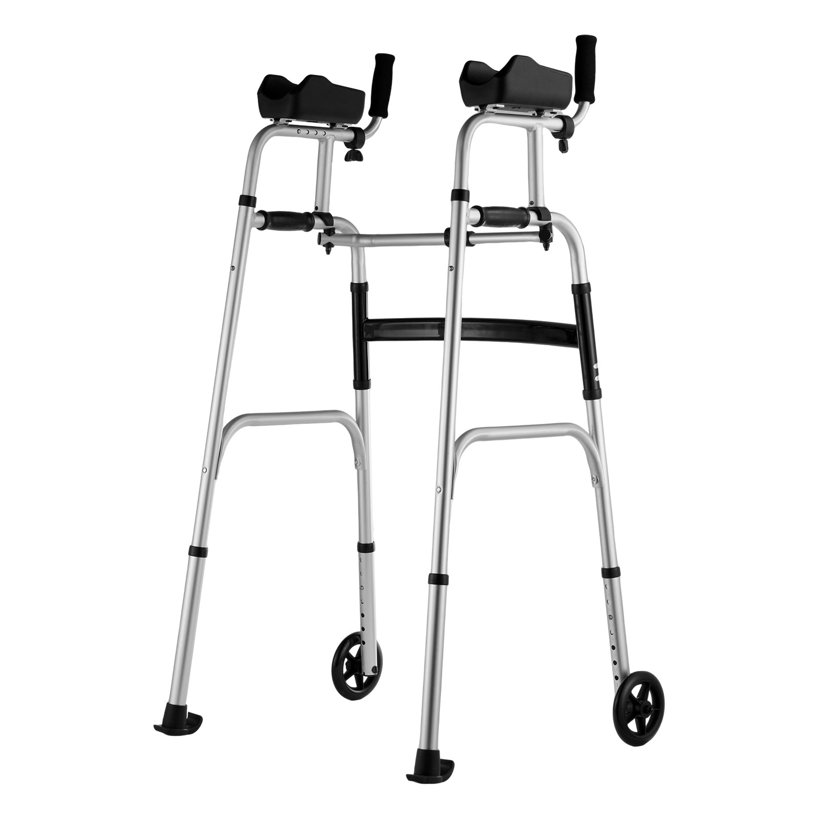 2 in 1 Folding Walker & Removable Armrests, Height Adjustable Foldable Walker with 5