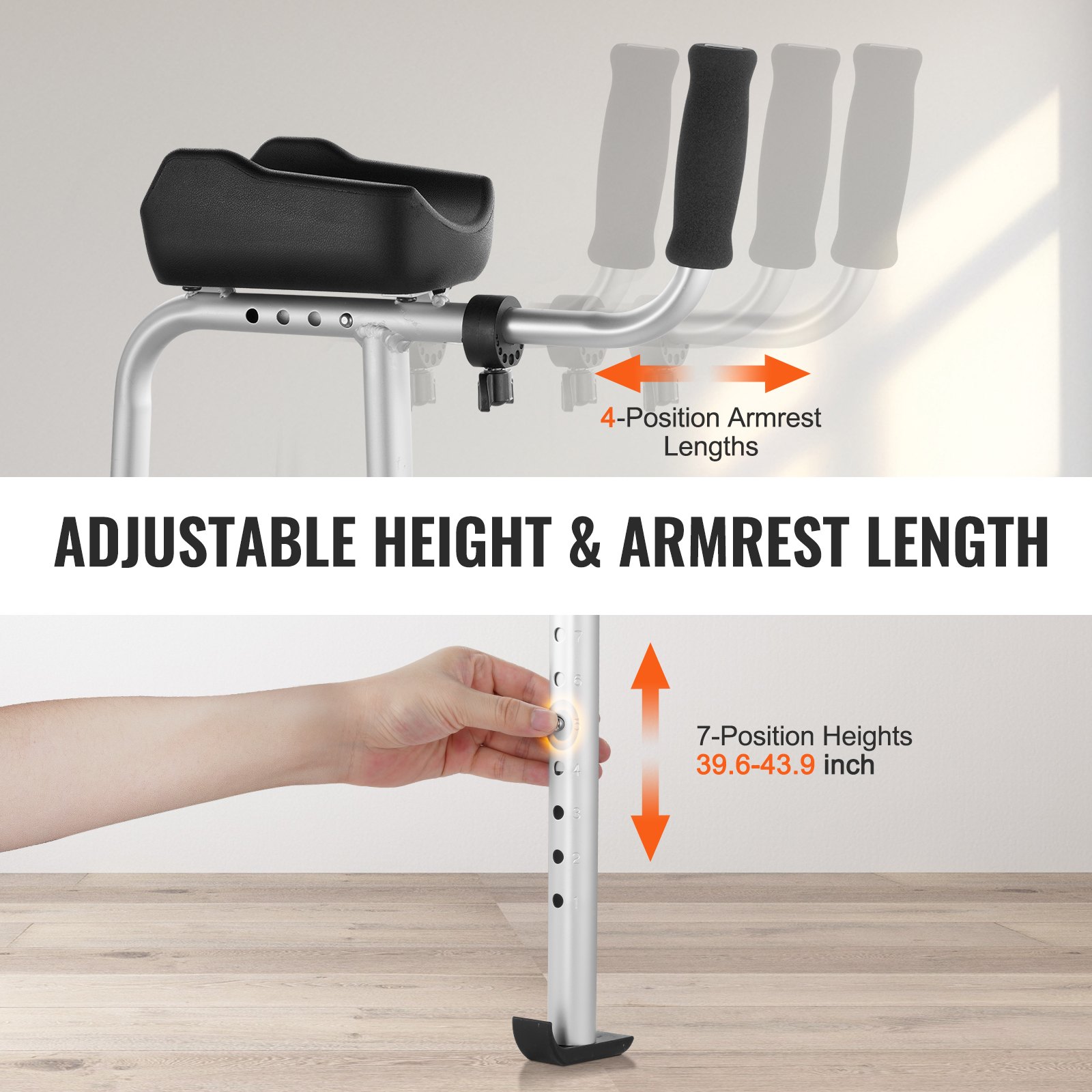 2 in 1 Folding Walker & Removable Armrests, Height Adjustable Foldable Walker with 5