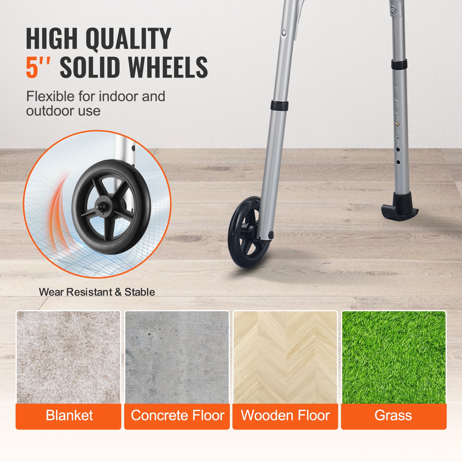 2 in 1 Folding Walker & Removable Armrests, Height Adjustable Foldable Walker with 5