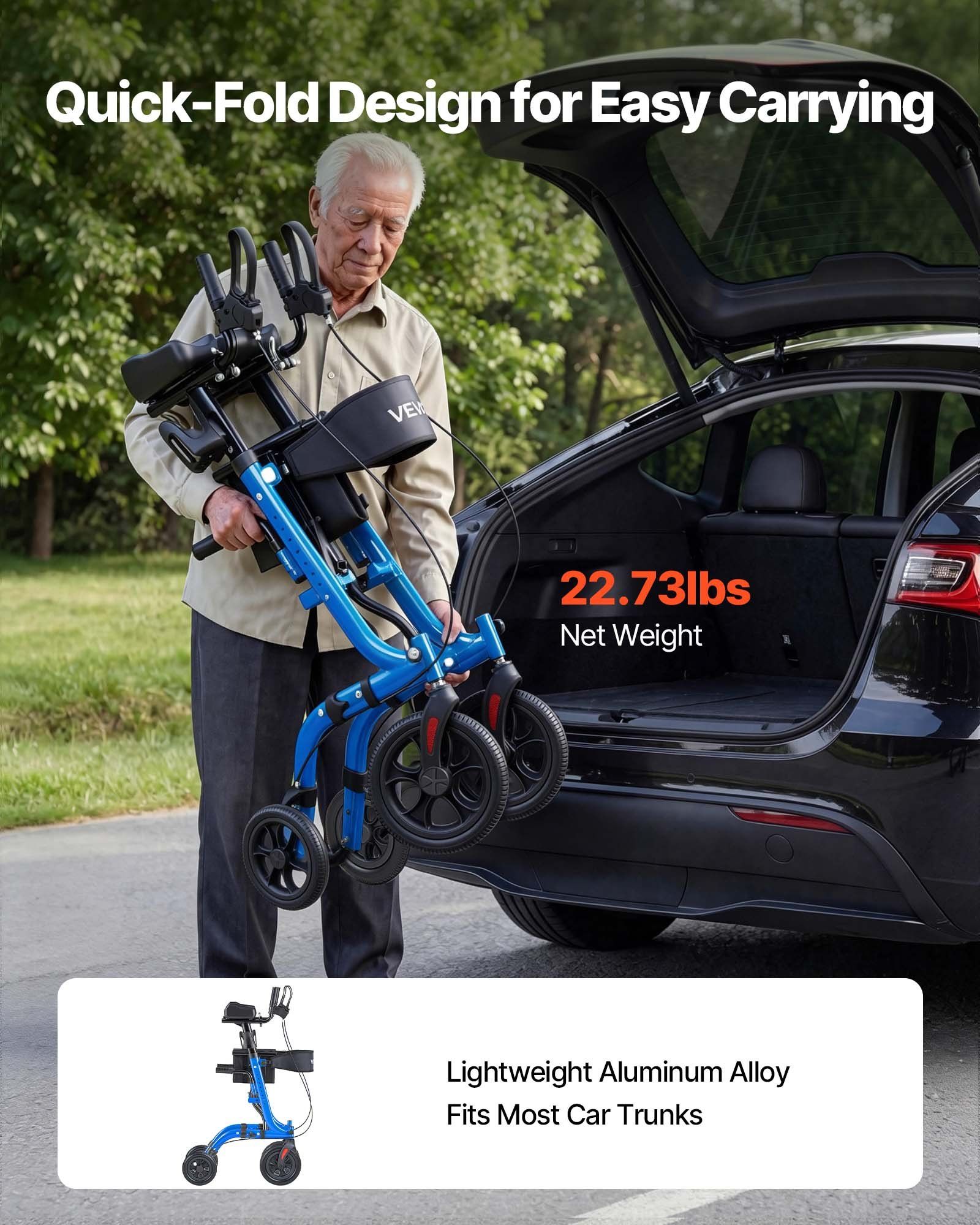Rollator Walker with Seat for Seniors, Foldable Rolling Walker, Lightweight Aluminum Mobility Walking Aid with PU Solid Wheels, Adjustable Handle, Storage Bag, Cup/Cane Holder - Supports 136kg - Image 4