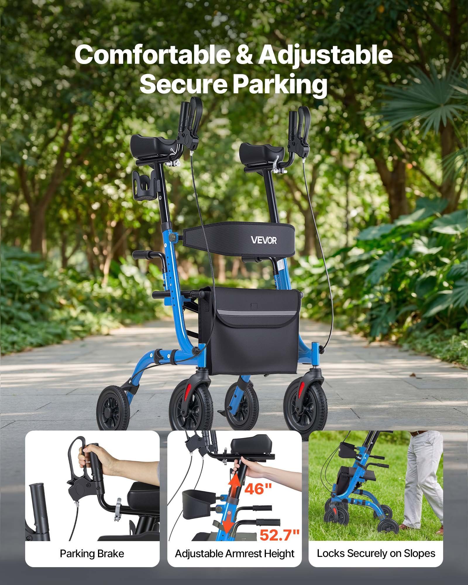 Rollator Walker with Seat for Seniors, Foldable Rolling Walker, Lightweight Aluminum Mobility Walking Aid with PU Solid Wheels, Adjustable Handle, Storage Bag, Cup/Cane Holder - Supports 136kg - Image 5