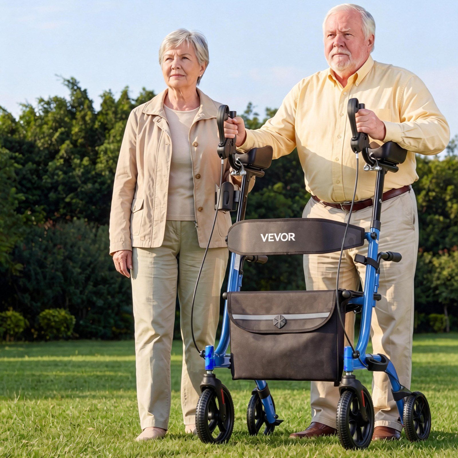 Rollator Walker with Seat for Seniors, Foldable Rolling Walker, Lightweight Aluminum Mobility Walking Aid with PU Solid Wheels, Adjustable Handle, Storage Bag, Cup/Cane Holder - Supports 136kg - Image 8