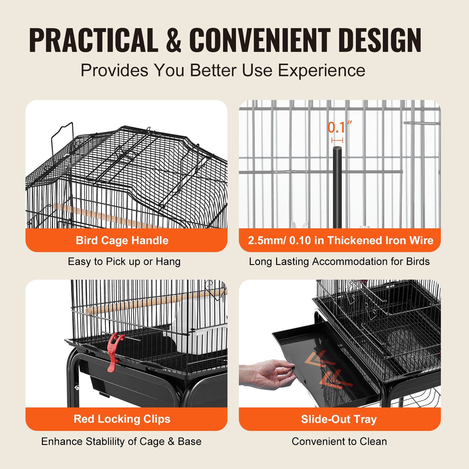Large Bird Cage, 62 in, Open Top Parakeet Cage with Rolling Stand,  Steel Bird Flight Cage with Removable Tray, Budgie Birdcage with 4 Perches, Parrot Cage for Lovebirds Cockatiels Pet Toy - Image 6