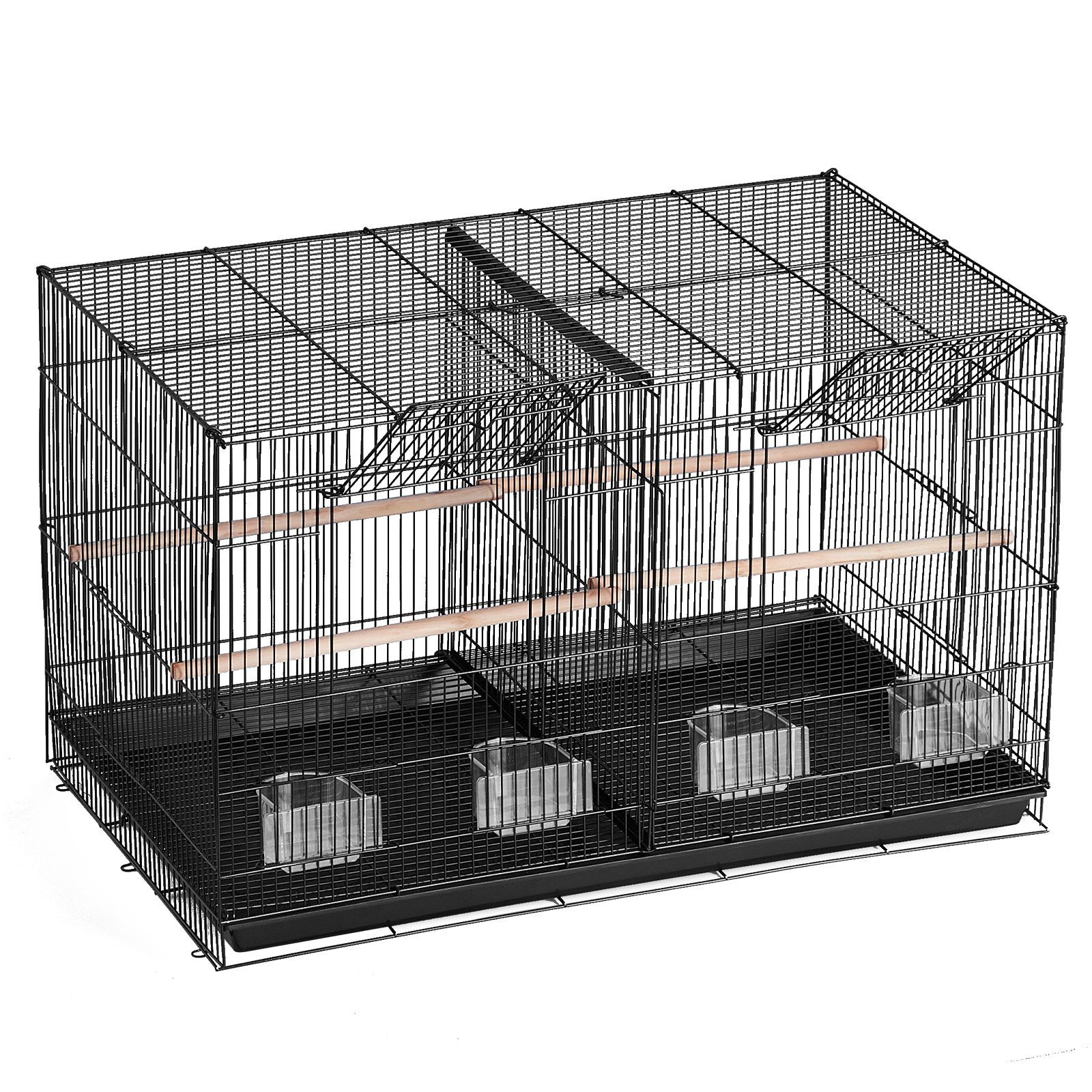 Bird Cage, 18 in, Small Parakeet Cage with Divider, Sturdy Metal Bird Flight Cage, Travel Birdcage with 5 Perches & 4 Feeding Cups, Parrot Cage for Canaries Lovebirds Cockatiels Budgie, Black - Image 1