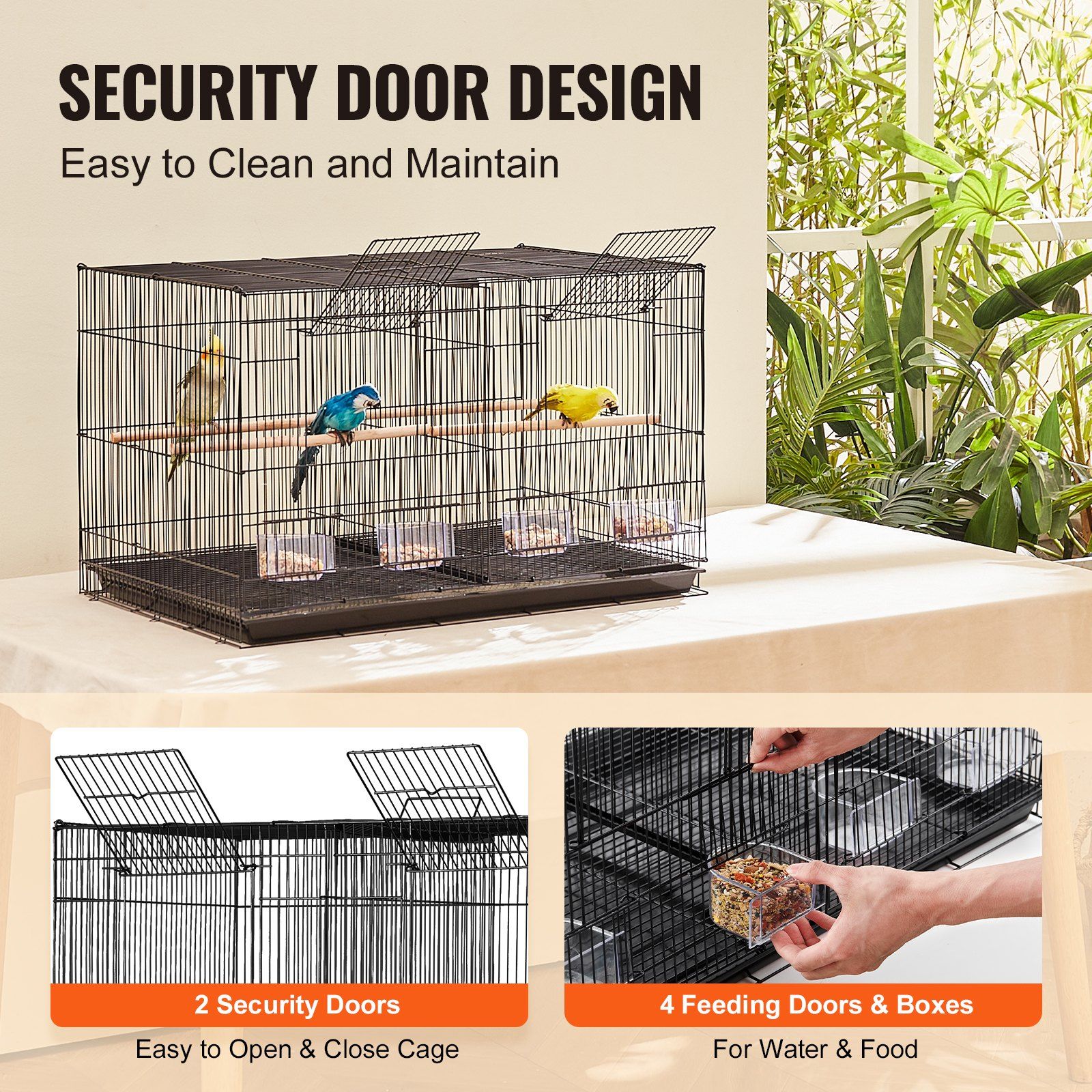 Bird Cage, 18 in, Small Parakeet Cage with Divider, Sturdy Metal Bird Flight Cage, Travel Birdcage with 5 Perches & 4 Feeding Cups, Parrot Cage for Canaries Lovebirds Cockatiels Budgie, Black - Image 4