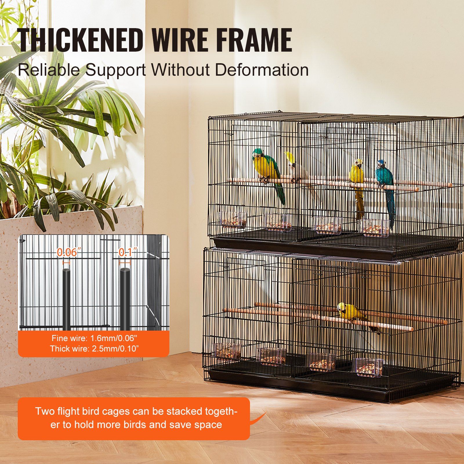 Bird Cage, 18 in, Small Parakeet Cage with Divider, Sturdy Metal Bird Flight Cage, Travel Birdcage with 5 Perches & 4 Feeding Cups, Parrot Cage for Canaries Lovebirds Cockatiels Budgie, Black - Image 6