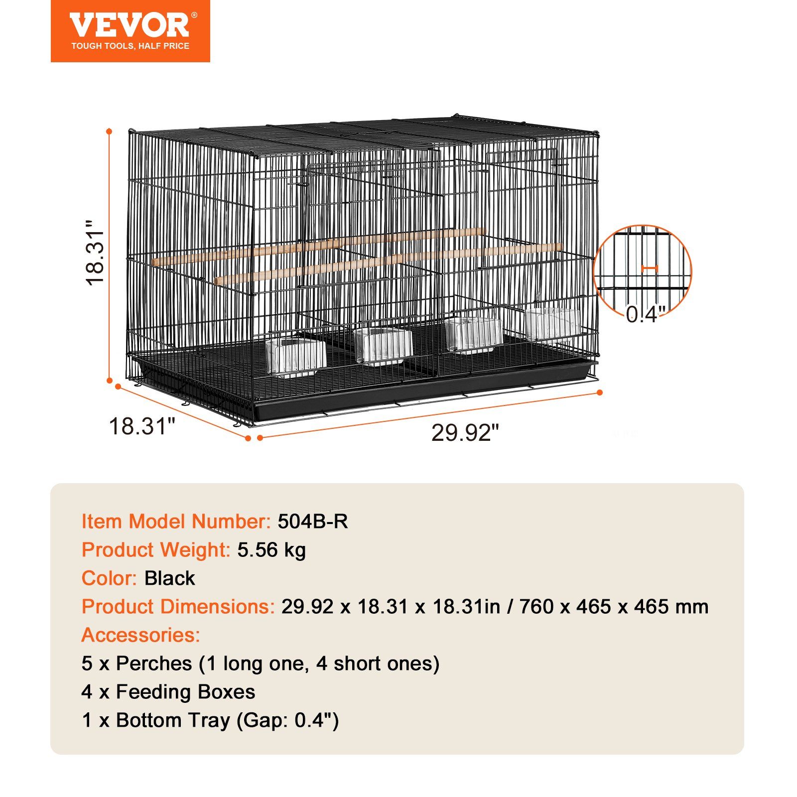 Bird Cage, 18 in, Small Parakeet Cage with Divider, Sturdy Metal Bird Flight Cage, Travel Birdcage with 5 Perches & 4 Feeding Cups, Parrot Cage for Canaries Lovebirds Cockatiels Budgie, Black - Image 7