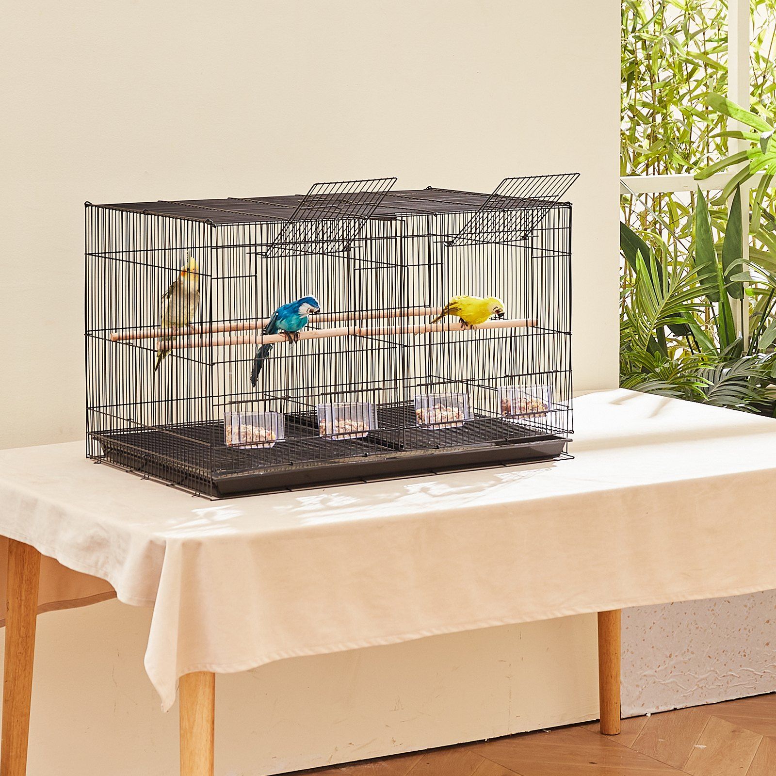 Bird Cage, 18 in, Small Parakeet Cage with Divider, Sturdy Metal Bird Flight Cage, Travel Birdcage with 5 Perches & 4 Feeding Cups, Parrot Cage for Canaries Lovebirds Cockatiels Budgie, Black - Image 8