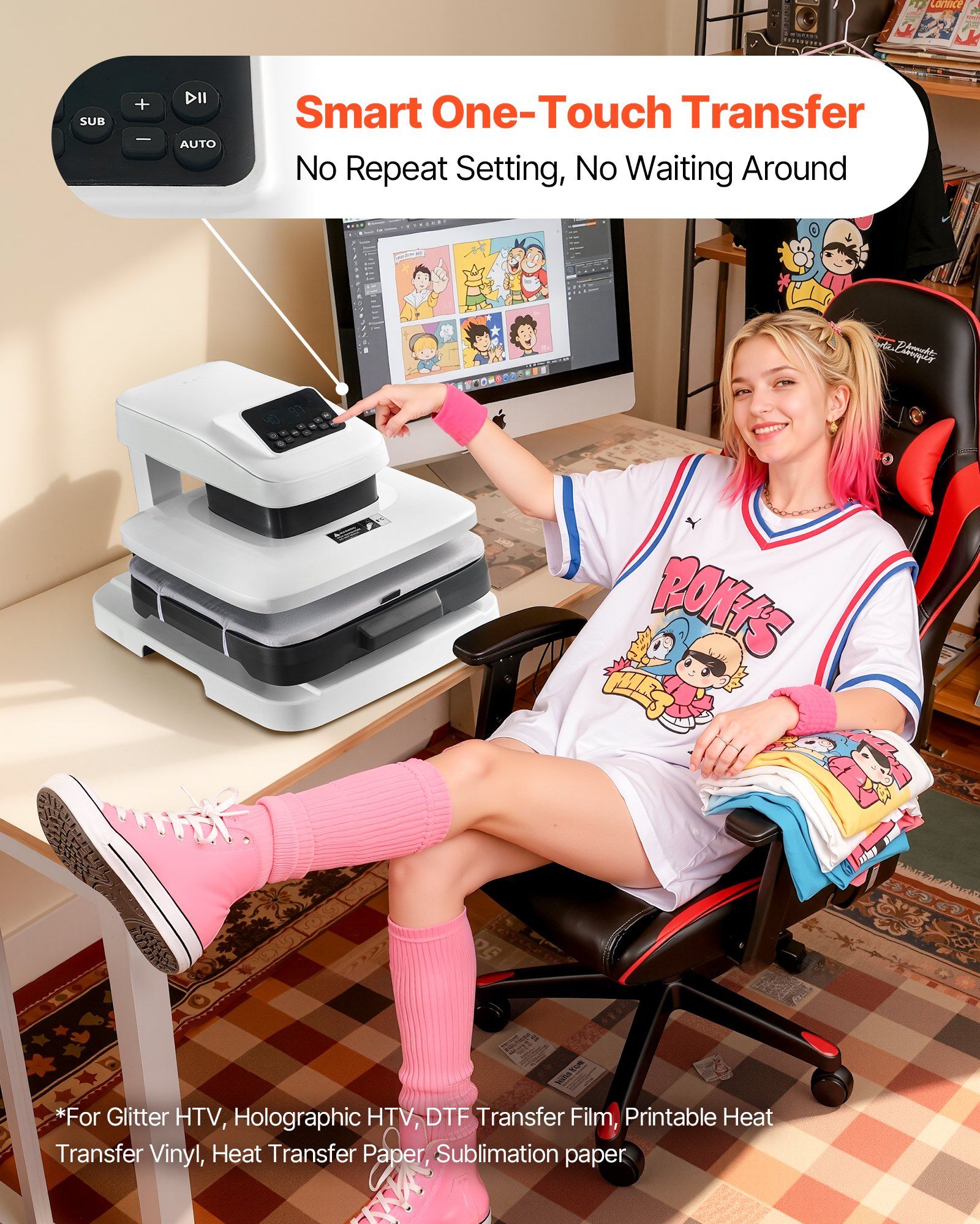 Auto Heat Press Machine, 38 x 38 cm, T-Shirt Press Machine with Auto Release and Adjustable Pressure, Digital Display, Rapid Heating, for Sublimation, Vinyl, Heat Transfer Projects, White - Image 3