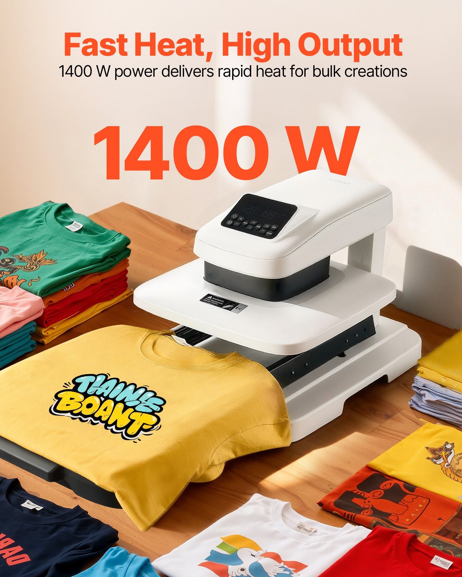 Auto Heat Press Machine, 38 x 38 cm, T-Shirt Press Machine with Auto Release and Adjustable Pressure, Digital Display, Rapid Heating, for Sublimation, Vinyl, Heat Transfer Projects, White - Image 6