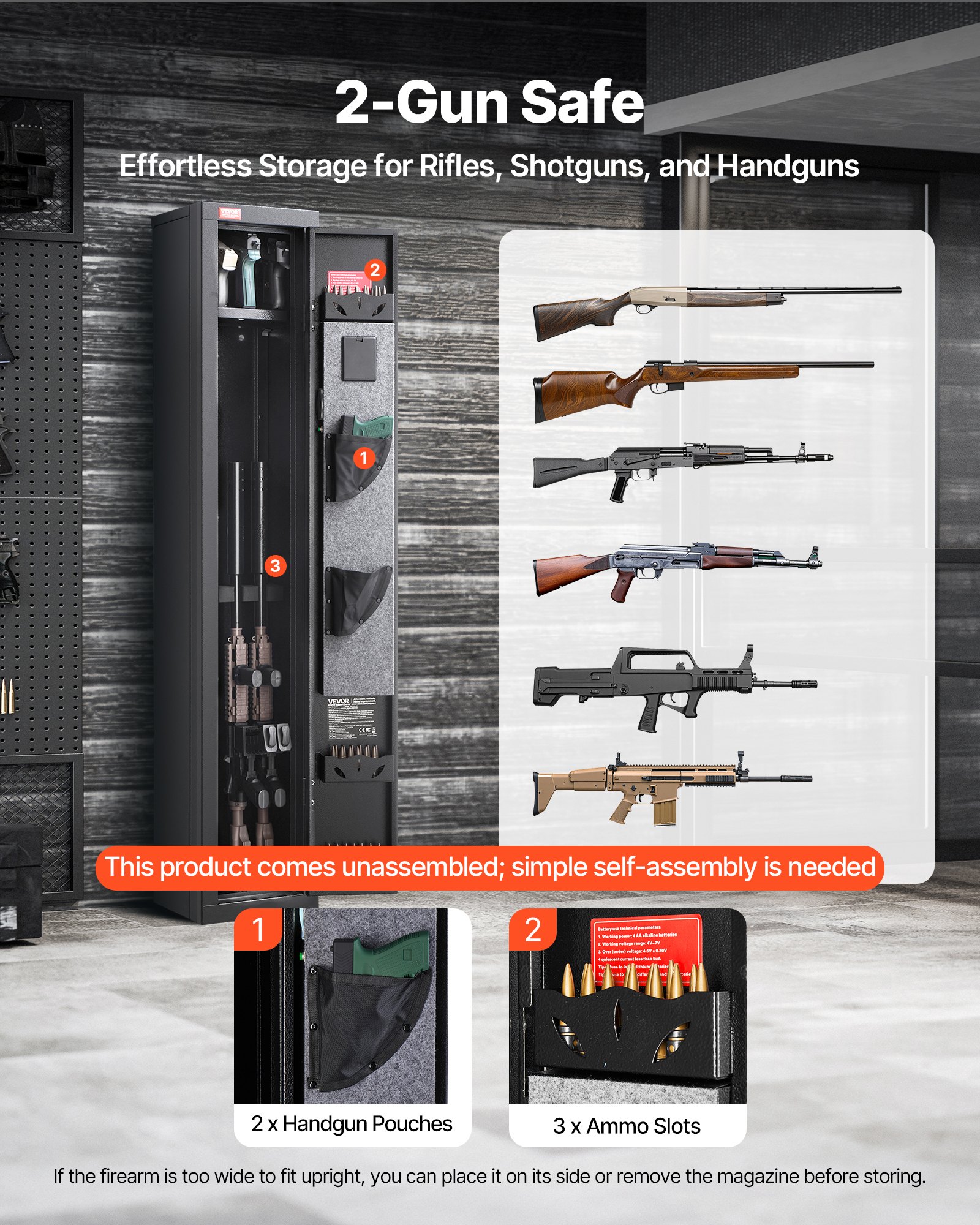 Gun Safe, Heavy Duty Cold-Rolled Steel Fireproof Rifle Cabinet with Digital Keypad & Key, Large Long Gun Cabinet with Magazine and LED Lighting, Adjustable Racks for Rifles, Pistols, Shotgun - Image 2