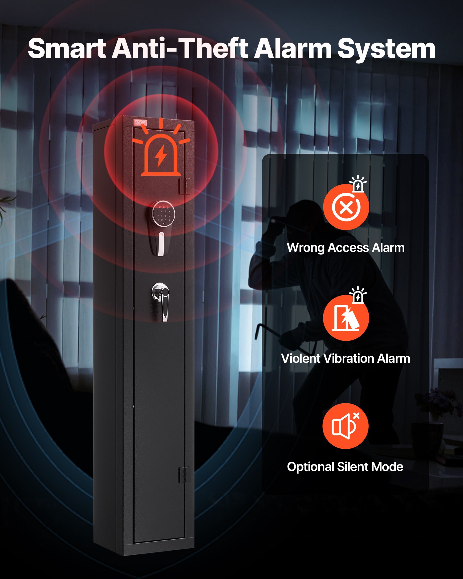 Gun Safe, Heavy Duty Cold-Rolled Steel Fireproof Rifle Cabinet with Digital Keypad & Key, Large Long Gun Cabinet with Magazine and LED Lighting, Adjustable Racks for Rifles, Pistols, Shotgun - Image 4