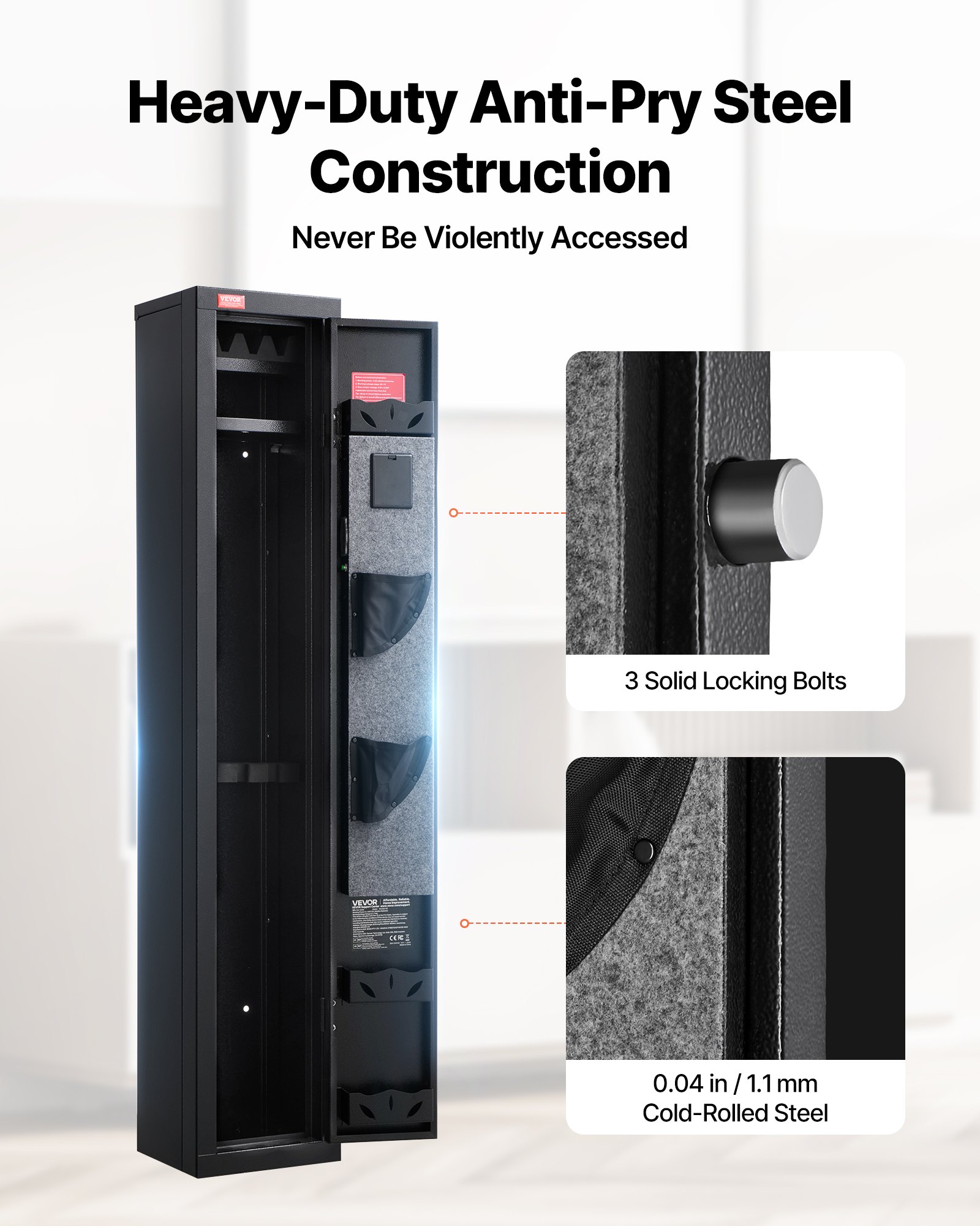 Gun Safe, Heavy Duty Cold-Rolled Steel Fireproof Rifle Cabinet with Digital Keypad & Key, Large Long Gun Cabinet with Magazine and LED Lighting, Adjustable Racks for Rifles, Pistols, Shotgun - Image 5
