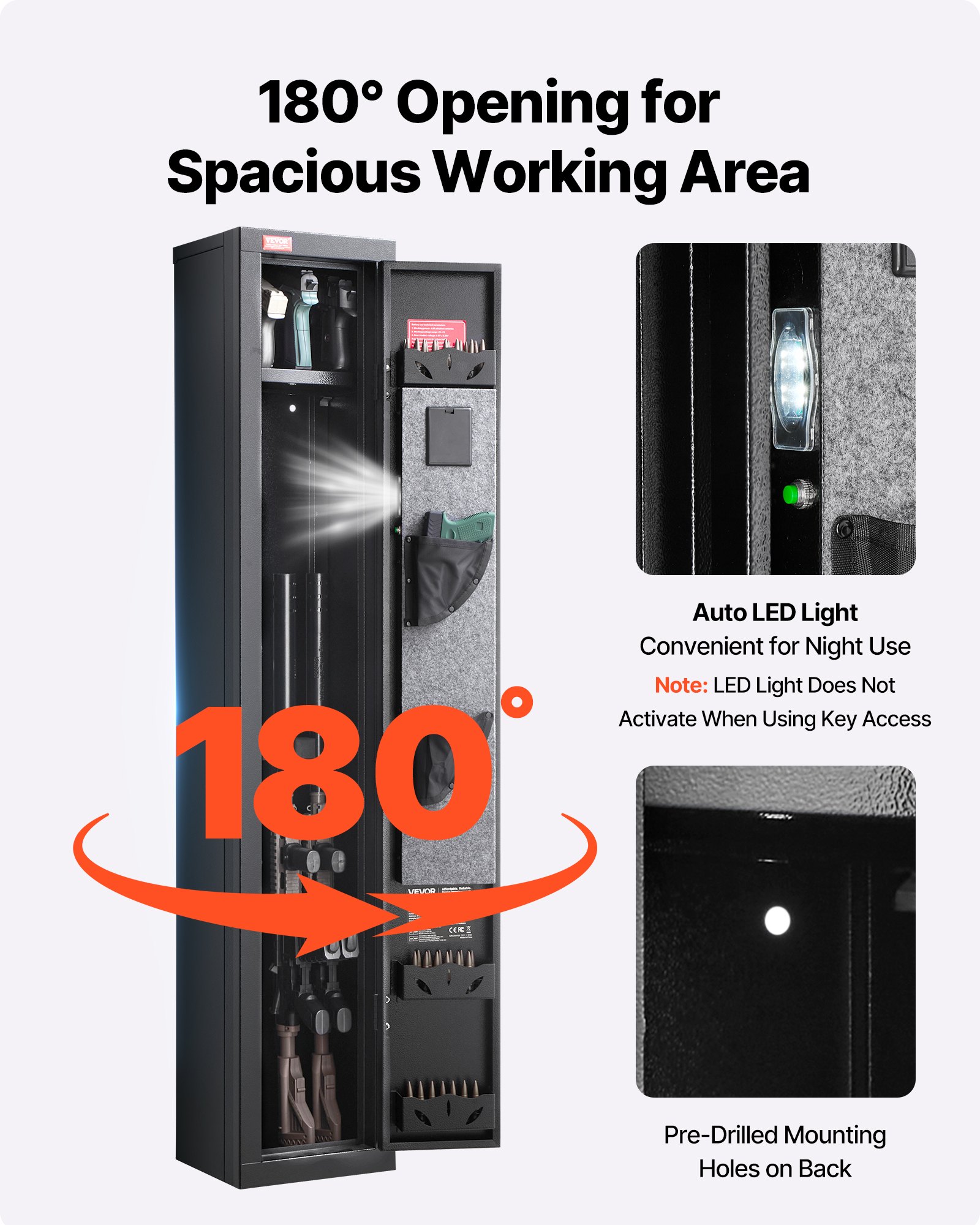 Gun Safe, Heavy Duty Cold-Rolled Steel Fireproof Rifle Cabinet with Digital Keypad & Key, Large Long Gun Cabinet with Magazine and LED Lighting, Adjustable Racks for Rifles, Pistols, Shotgun - Image 6