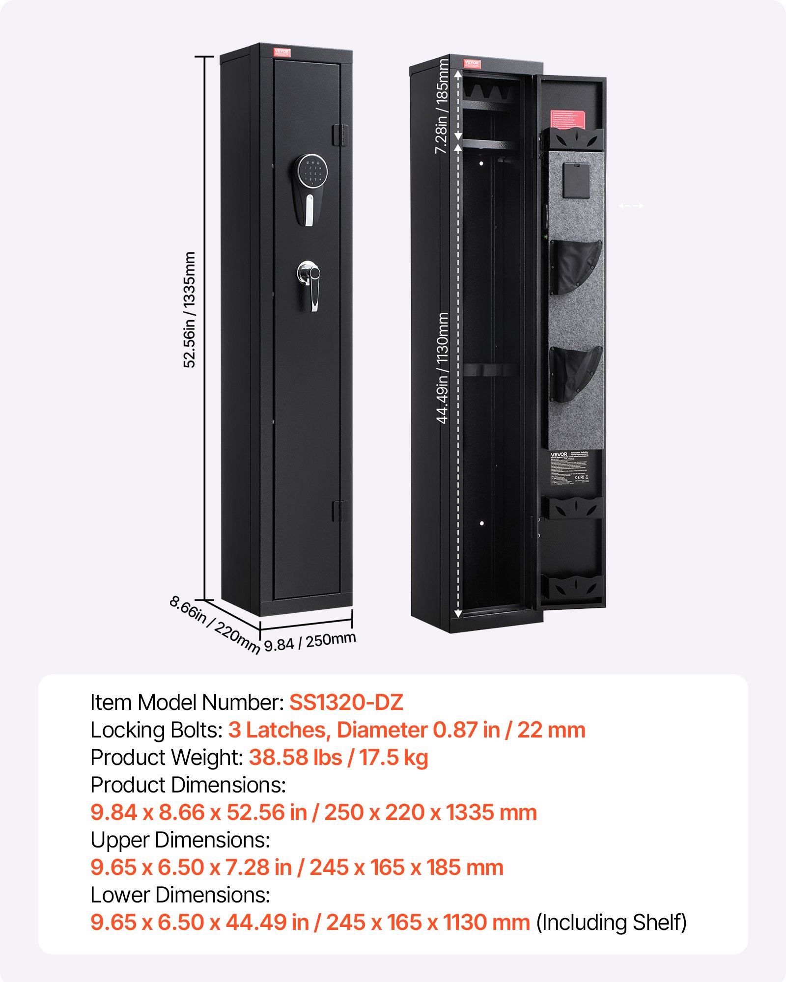 Gun Safe, Heavy Duty Cold-Rolled Steel Fireproof Rifle Cabinet with Digital Keypad & Key, Large Long Gun Cabinet with Magazine and LED Lighting, Adjustable Racks for Rifles, Pistols, Shotgun - Image 7