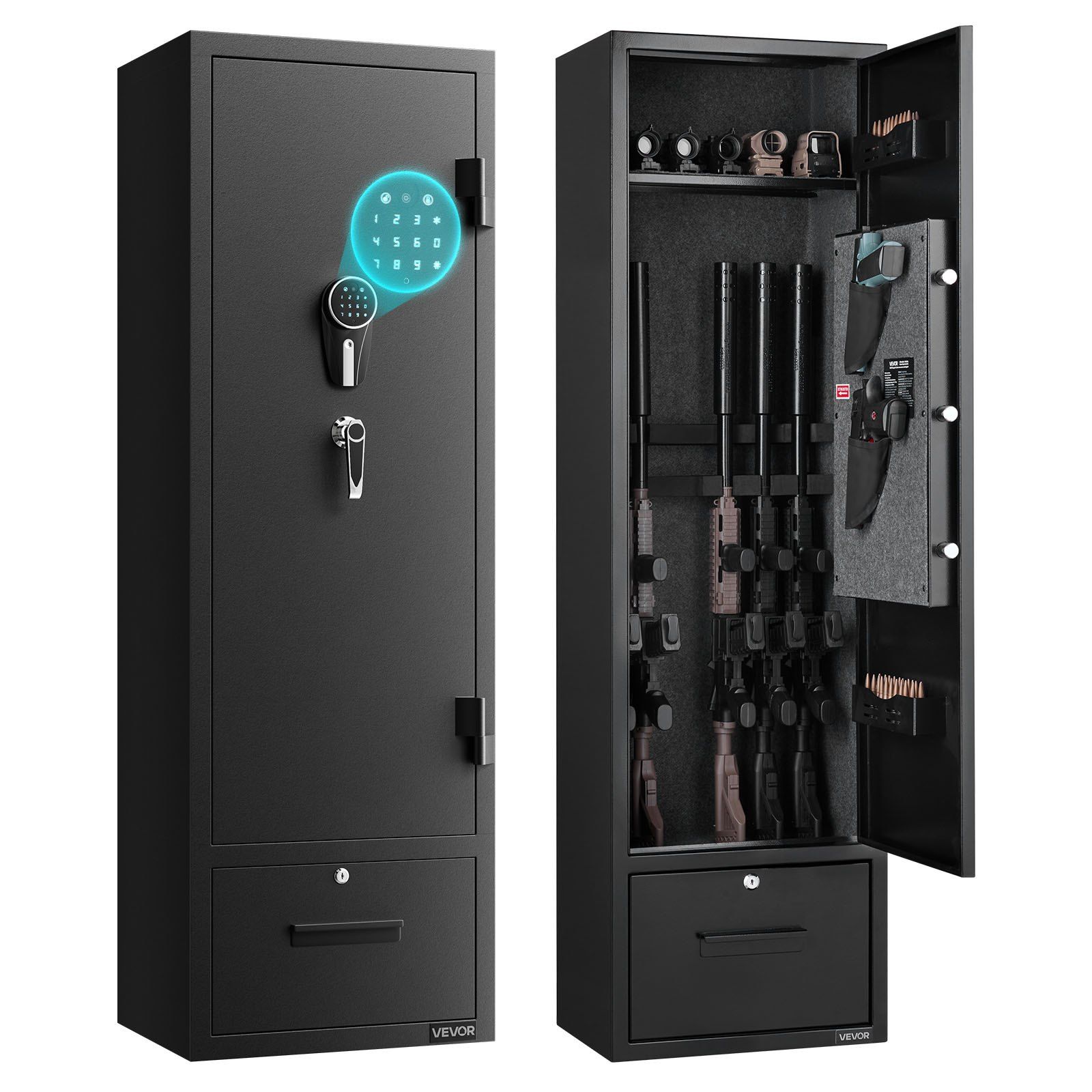 4 Gun Safe, Long Gun Cabinet for Rifles and Pistols, Quick Access Rifle Safe with 2 Ammo Slots, 2 Pistol Pockets & 2 Adjustable Racks, Large Digital Cabinet with Key and Password Lock - Image 1