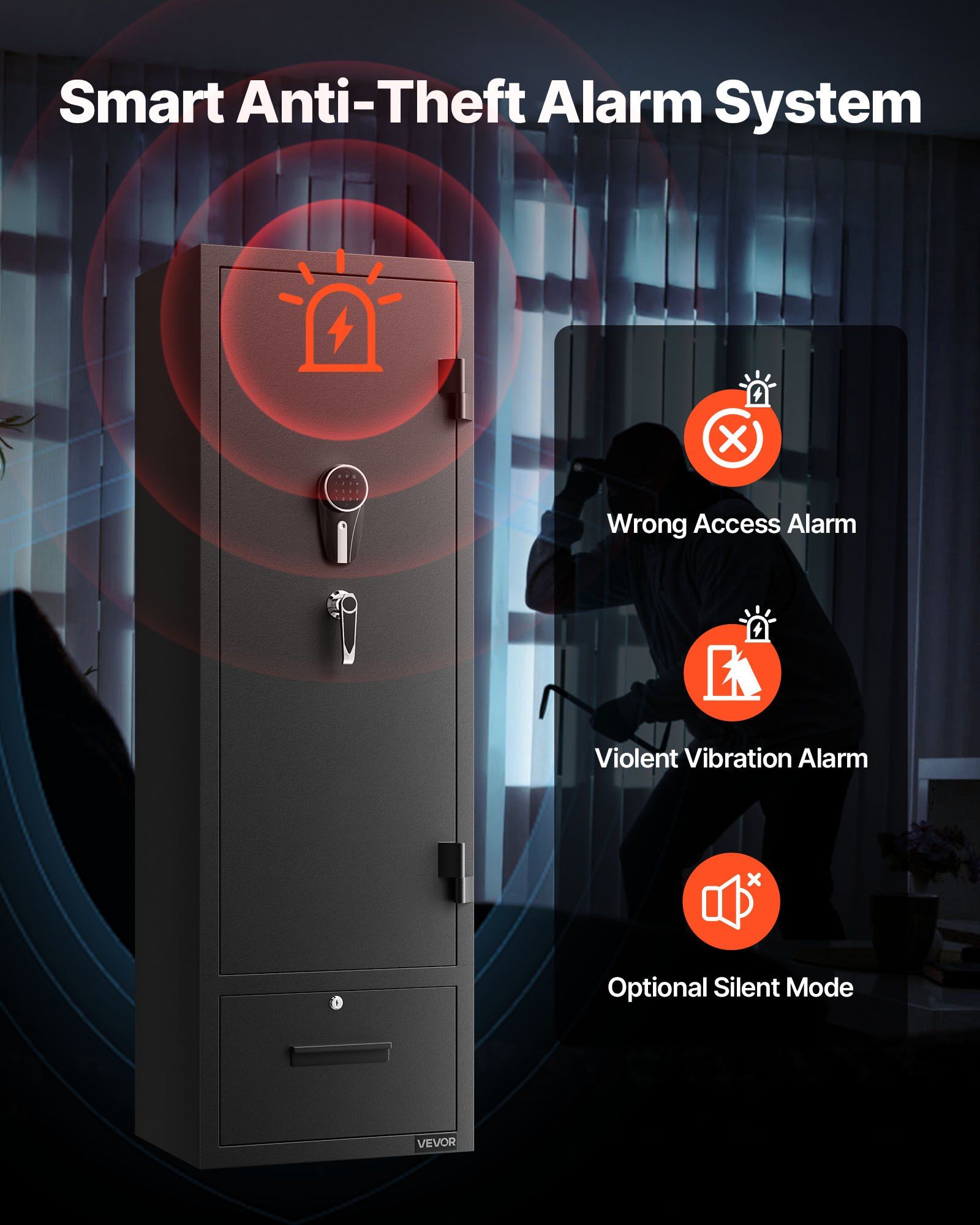4 Gun Safe, Long Gun Cabinet for Rifles and Pistols, Quick Access Rifle Safe with 2 Ammo Slots, 2 Pistol Pockets & 2 Adjustable Racks, Large Digital Cabinet with Key and Password Lock - Image 4