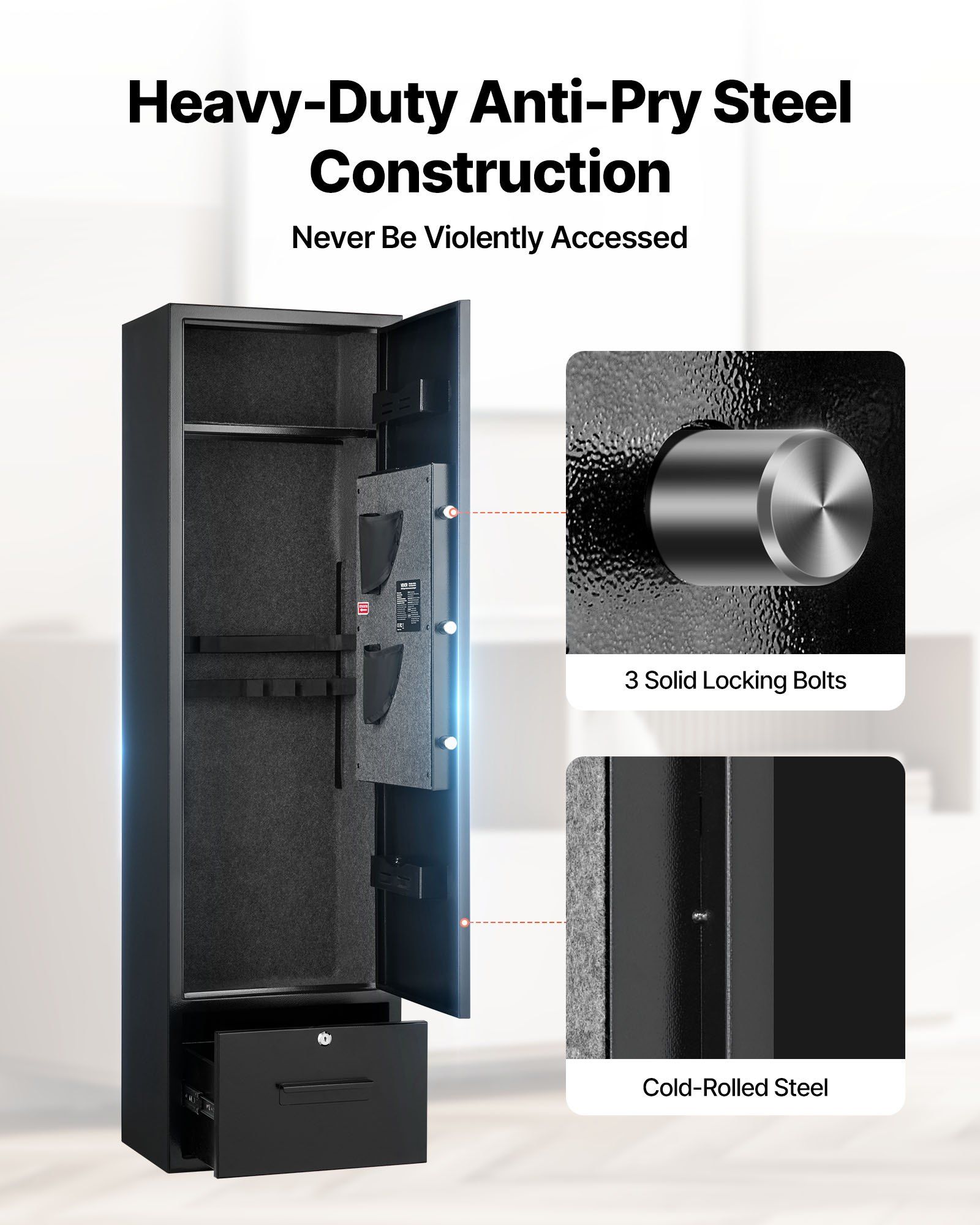4 Gun Safe, Long Gun Cabinet for Rifles and Pistols, Quick Access Rifle Safe with 2 Ammo Slots, 2 Pistol Pockets & 2 Adjustable Racks, Large Digital Cabinet with Key and Password Lock - Image 5