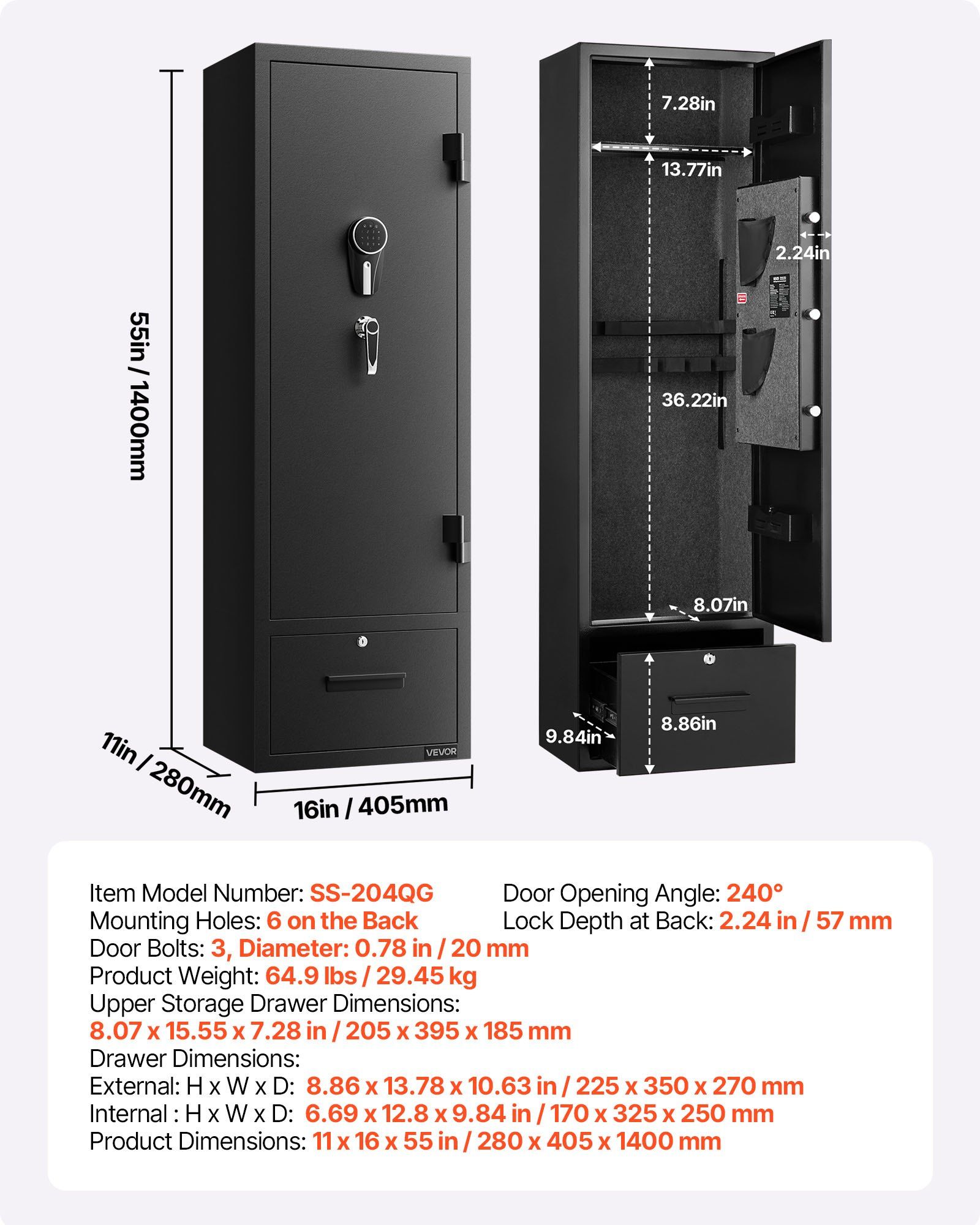 4 Gun Safe, Long Gun Cabinet for Rifles and Pistols, Quick Access Rifle Safe with 2 Ammo Slots, 2 Pistol Pockets & 2 Adjustable Racks, Large Digital Cabinet with Key and Password Lock - Image 7