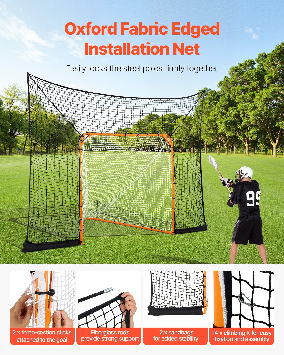 Hockey and Lacrosse Goal Backstop, 12x9 ft Lacrosse Net with Extended Coverage, Quick Easy Setup Complete Accessories Training Net, Backyard Lacrosse Equipment, for Youth Adult (NET ONLY) - Image 3