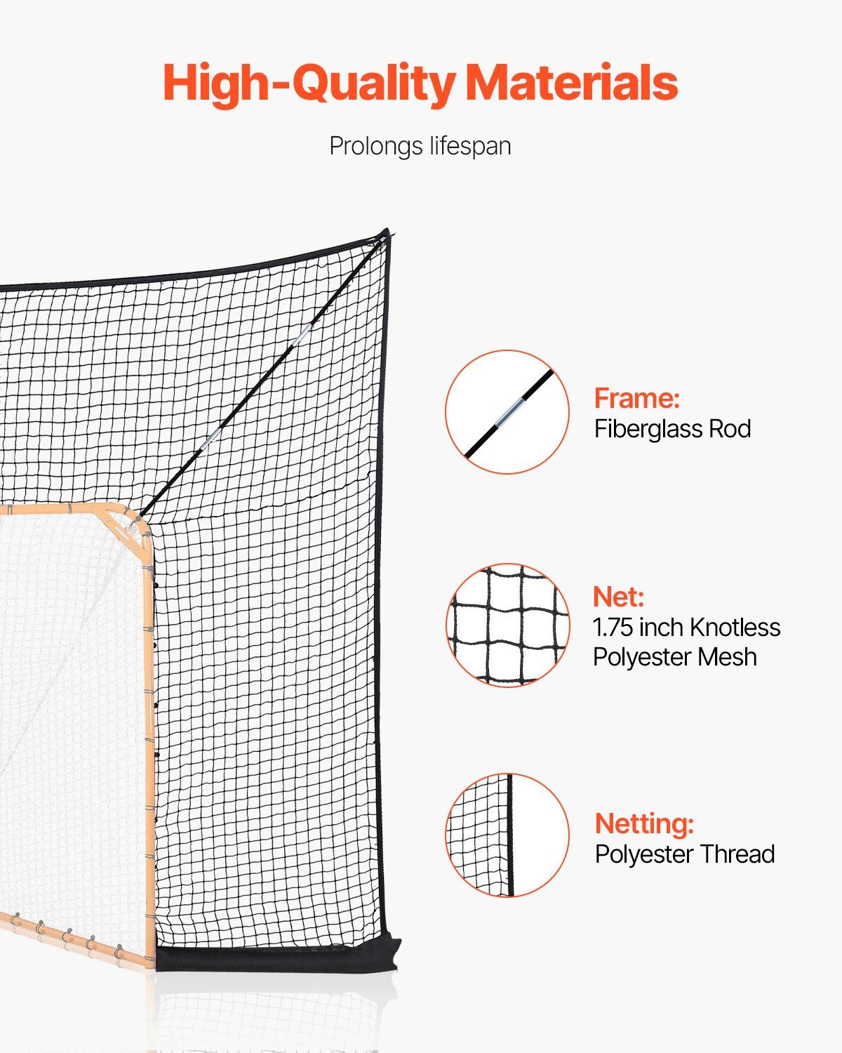 Hockey and Lacrosse Goal Backstop, 12x9 ft Lacrosse Net with Extended Coverage, Quick Easy Setup Complete Accessories Training Net, Backyard Lacrosse Equipment, for Youth Adult (NET ONLY) - Image 4