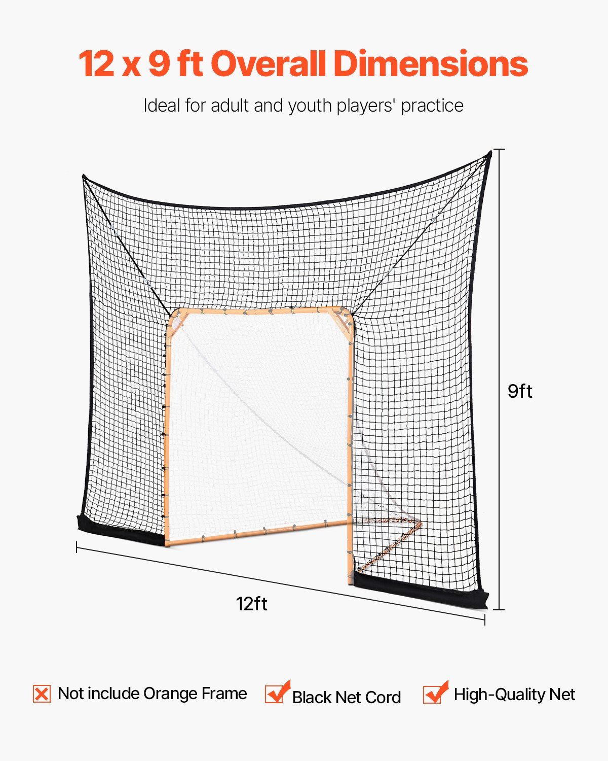 Hockey and Lacrosse Goal Backstop, 12x9 ft Lacrosse Net with Extended Coverage, Quick Easy Setup Complete Accessories Training Net, Backyard Lacrosse Equipment, for Youth Adult (NET ONLY) - Image 5