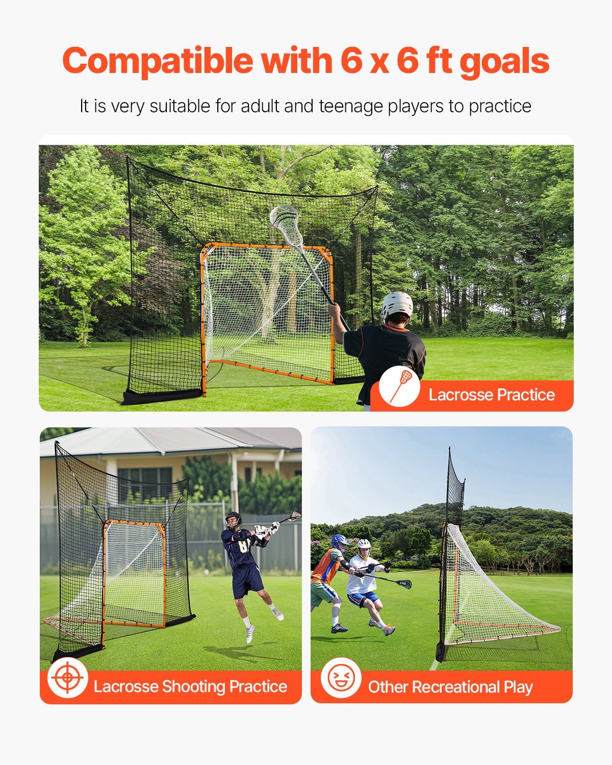 Hockey and Lacrosse Goal Backstop, 12x9 ft Lacrosse Net with Extended Coverage, Quick Easy Setup Complete Accessories Training Net, Backyard Lacrosse Equipment, for Youth Adult (NET ONLY) - Image 6