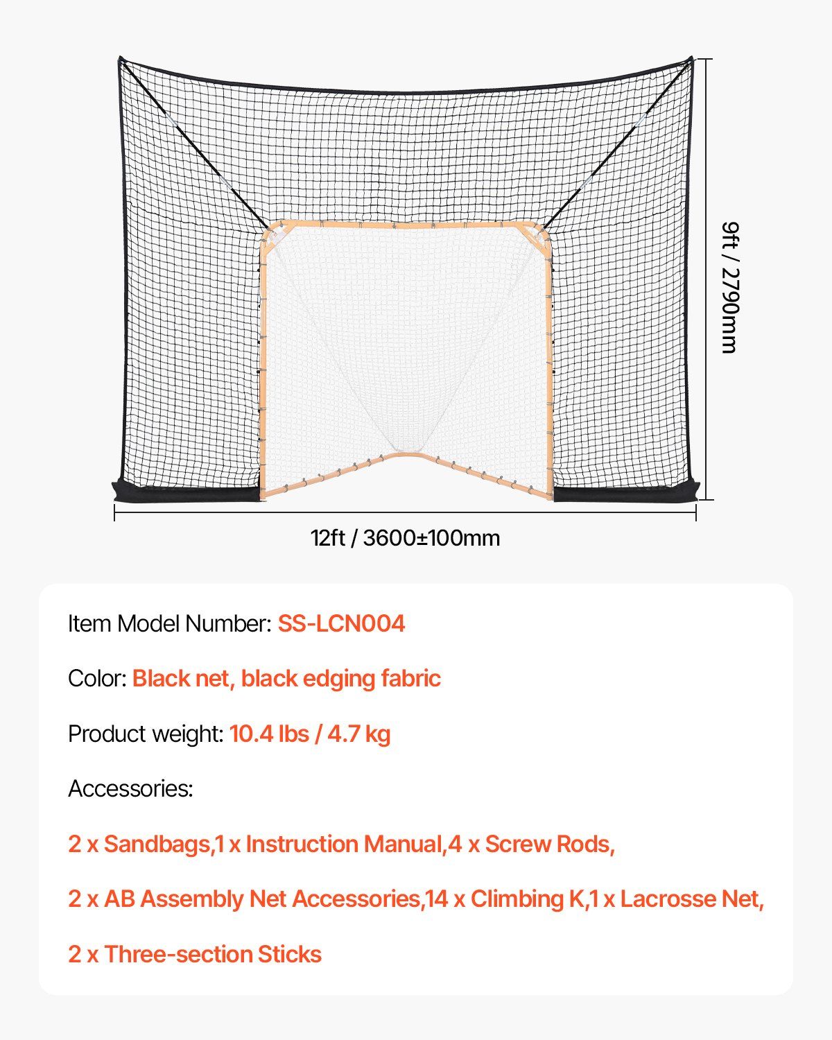 Hockey and Lacrosse Goal Backstop, 12x9 ft Lacrosse Net with Extended Coverage, Quick Easy Setup Complete Accessories Training Net, Backyard Lacrosse Equipment, for Youth Adult (NET ONLY) - Image 7