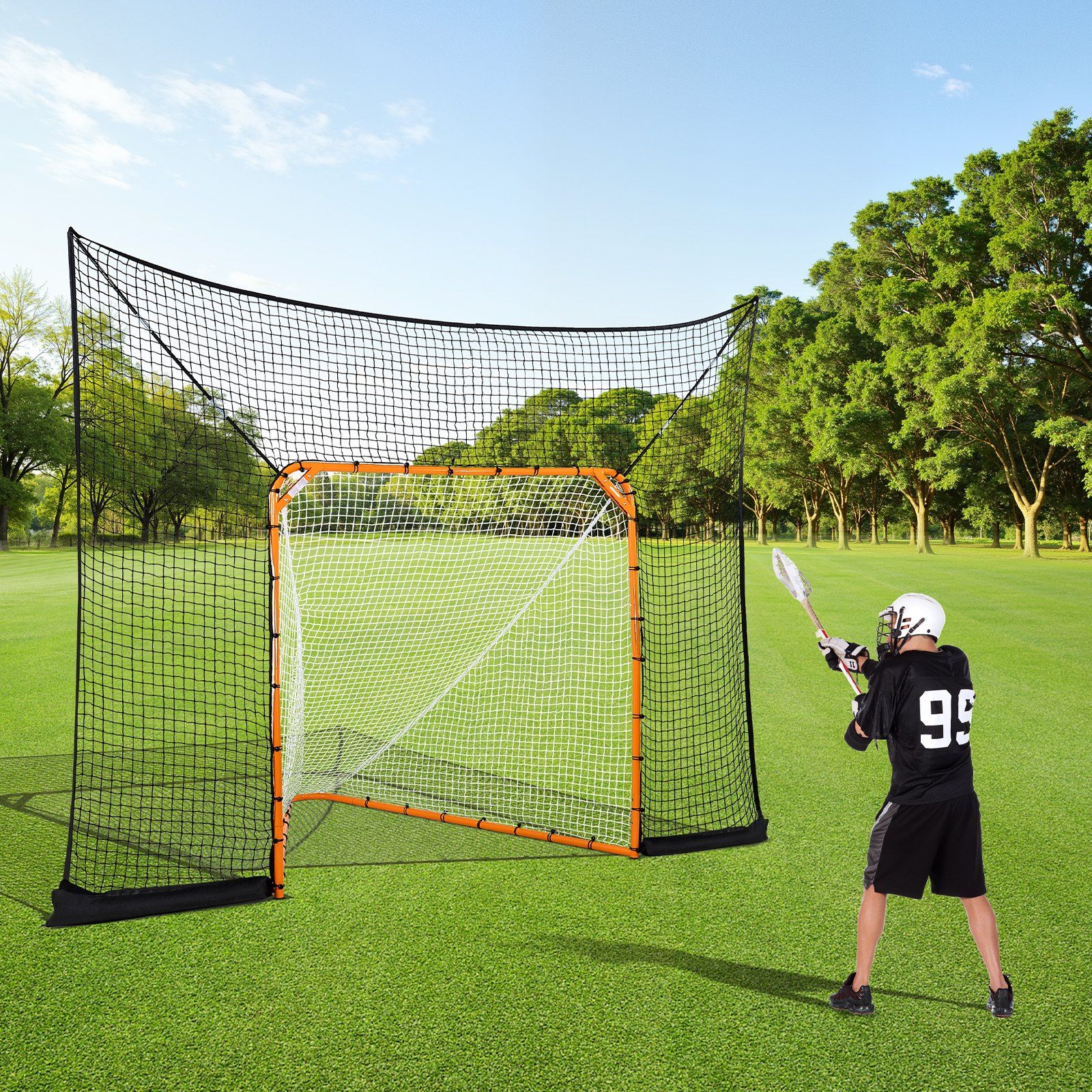 Hockey and Lacrosse Goal Backstop, 12x9 ft Lacrosse Net with Extended Coverage, Quick Easy Setup Complete Accessories Training Net, Backyard Lacrosse Equipment, for Youth Adult (NET ONLY) - Image 8