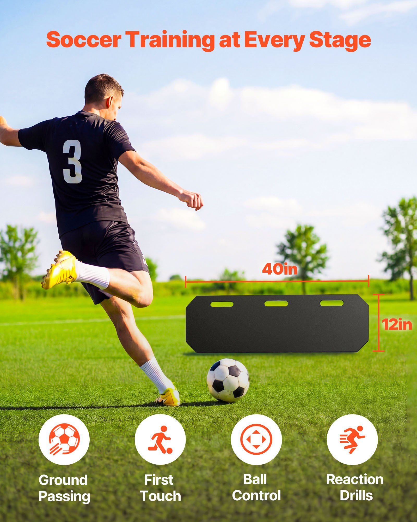 Soccer Rebounder Board, 1000 x 300 mm Portable Soccer Rebound Wall, HDPE Sports Kick Back Trainer, 3 Adjustable Angles, Easy Setup Ball Practice Training Equipment for Passing & Reaction Skills - Image 2