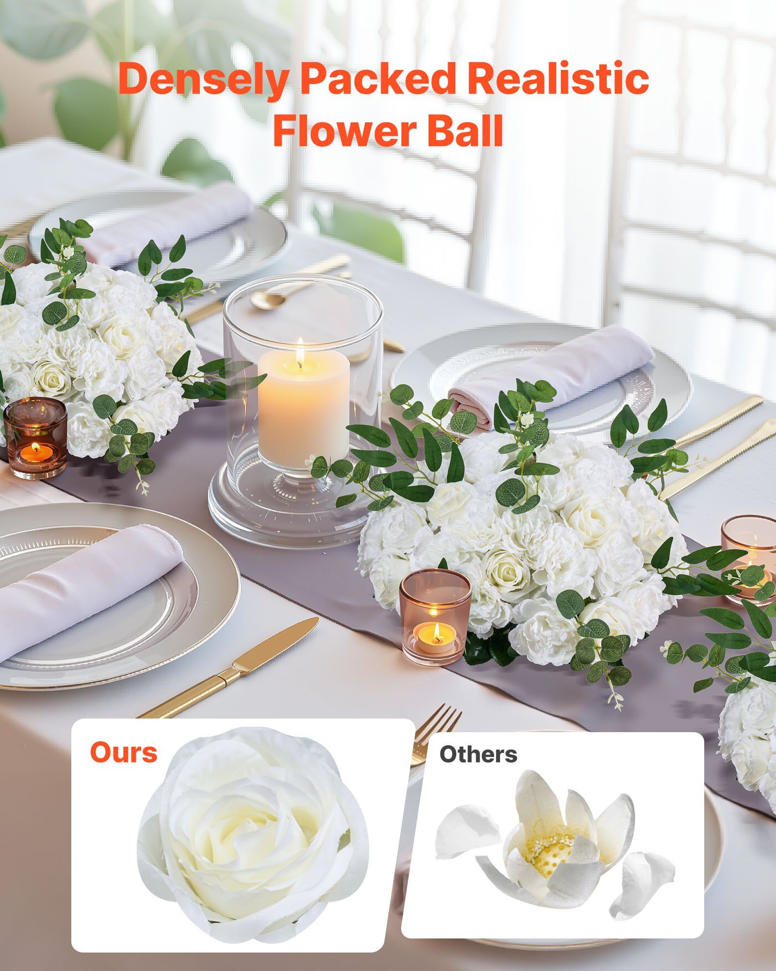 Flower Balls Arrangement Bouquet 10 PCS, 450 mm Diameter Artificial Flower Balls Wedding White Roses Centerpieces, Faux Flowers Arrangements for Wedding Centerpiece Home Table Decorations - Image 2