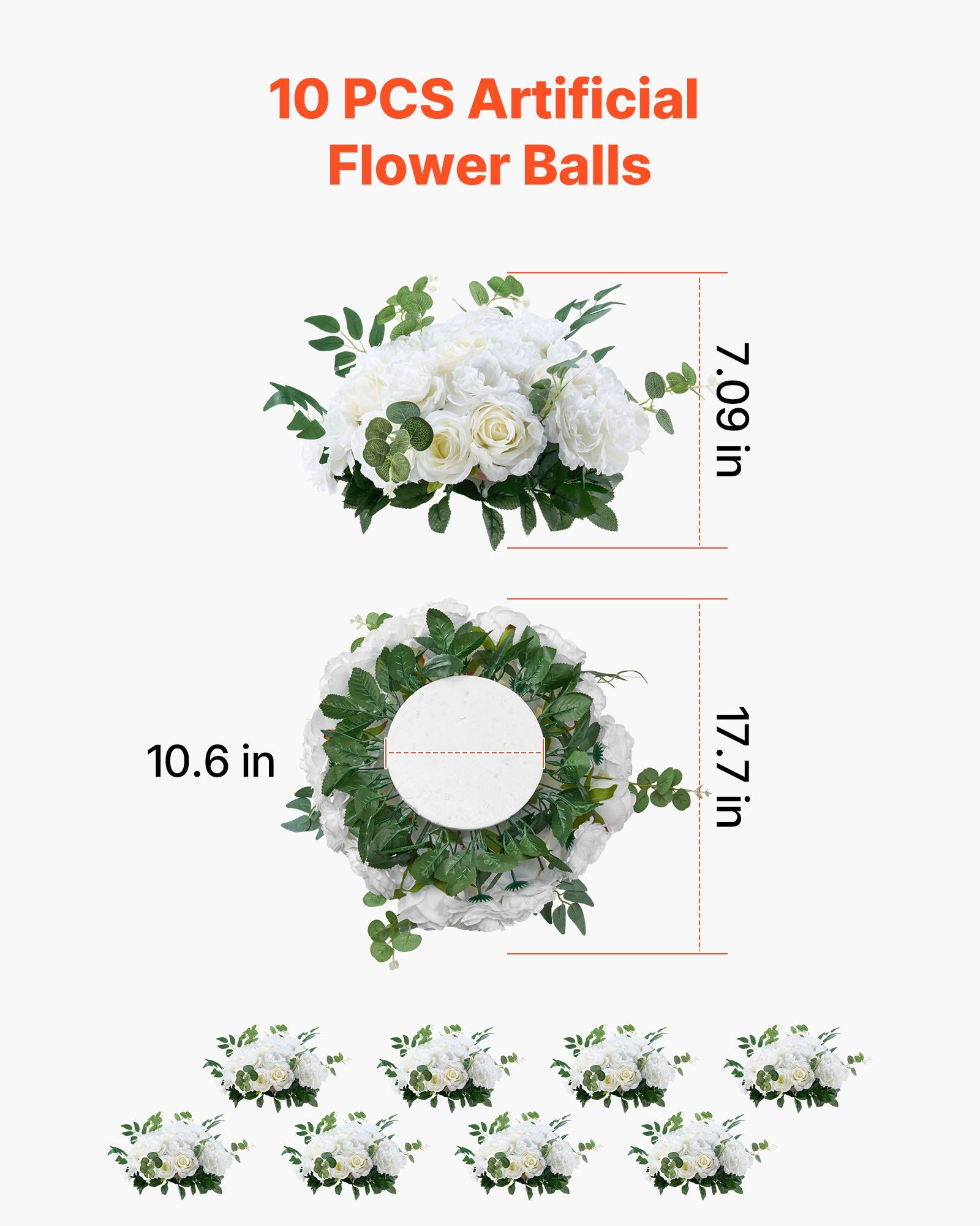 Flower Balls Arrangement Bouquet 10 PCS, 450 mm Diameter Artificial Flower Balls Wedding White Roses Centerpieces, Faux Flowers Arrangements for Wedding Centerpiece Home Table Decorations - Image 3