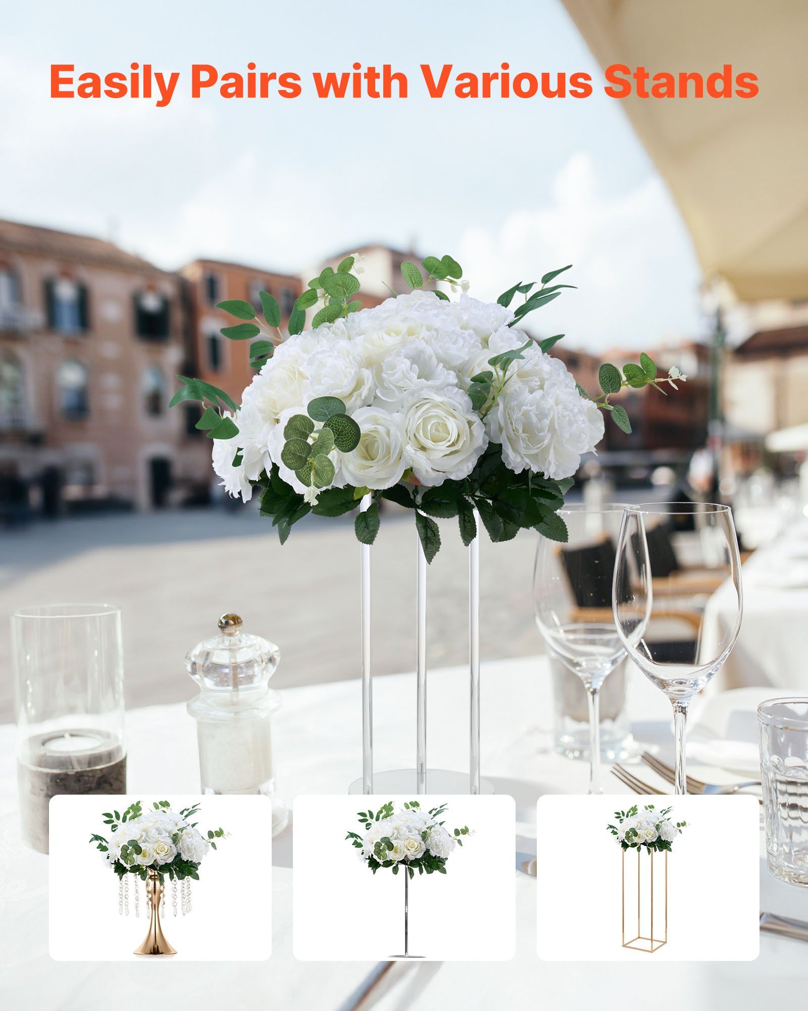 Flower Balls Arrangement Bouquet 10 PCS, 450 mm Diameter Artificial Flower Balls Wedding White Roses Centerpieces, Faux Flowers Arrangements for Wedding Centerpiece Home Table Decorations - Image 4