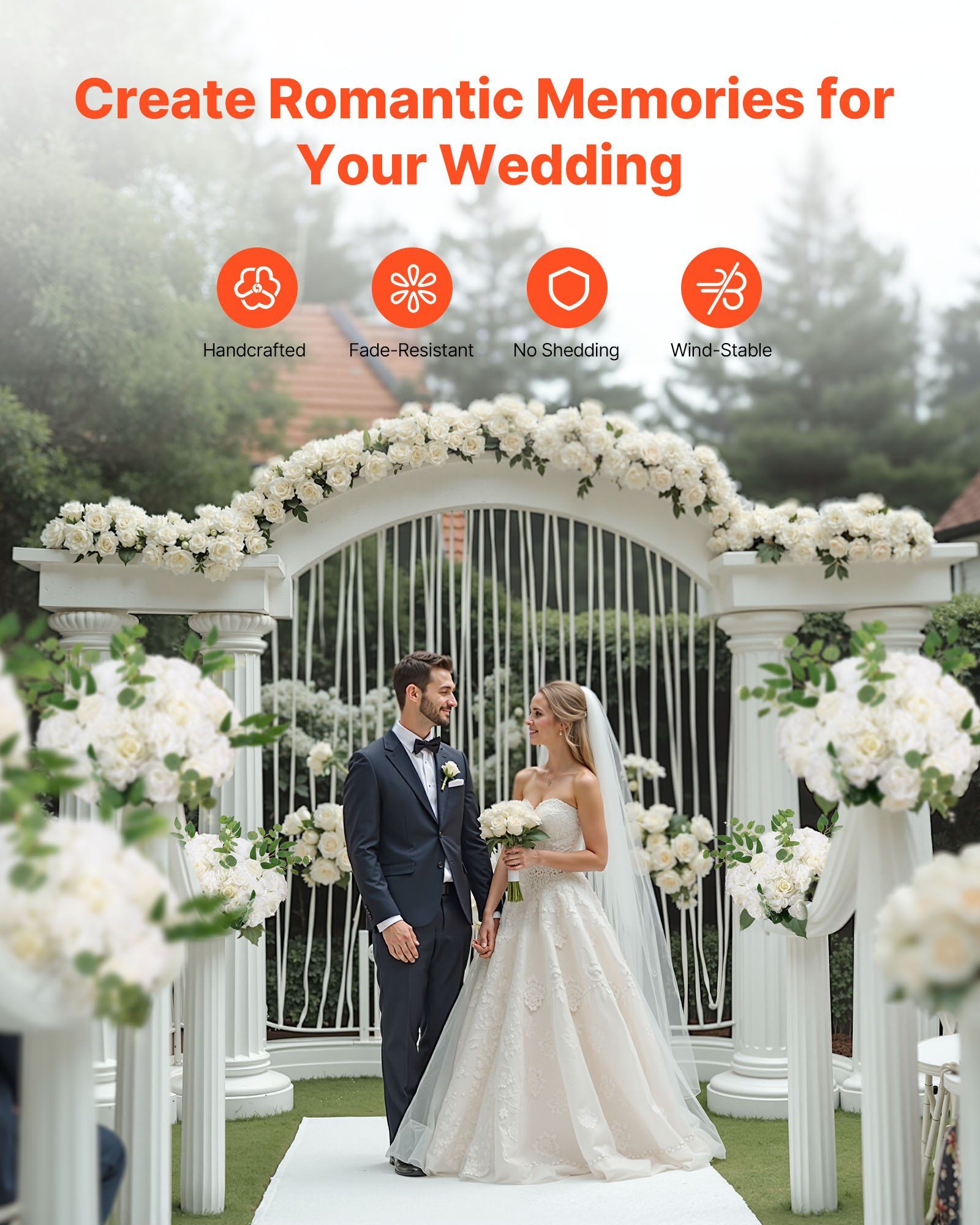 Flower Balls Arrangement Bouquet 10 PCS, 450 mm Diameter Artificial Flower Balls Wedding White Roses Centerpieces, Faux Flowers Arrangements for Wedding Centerpiece Home Table Decorations - Image 6