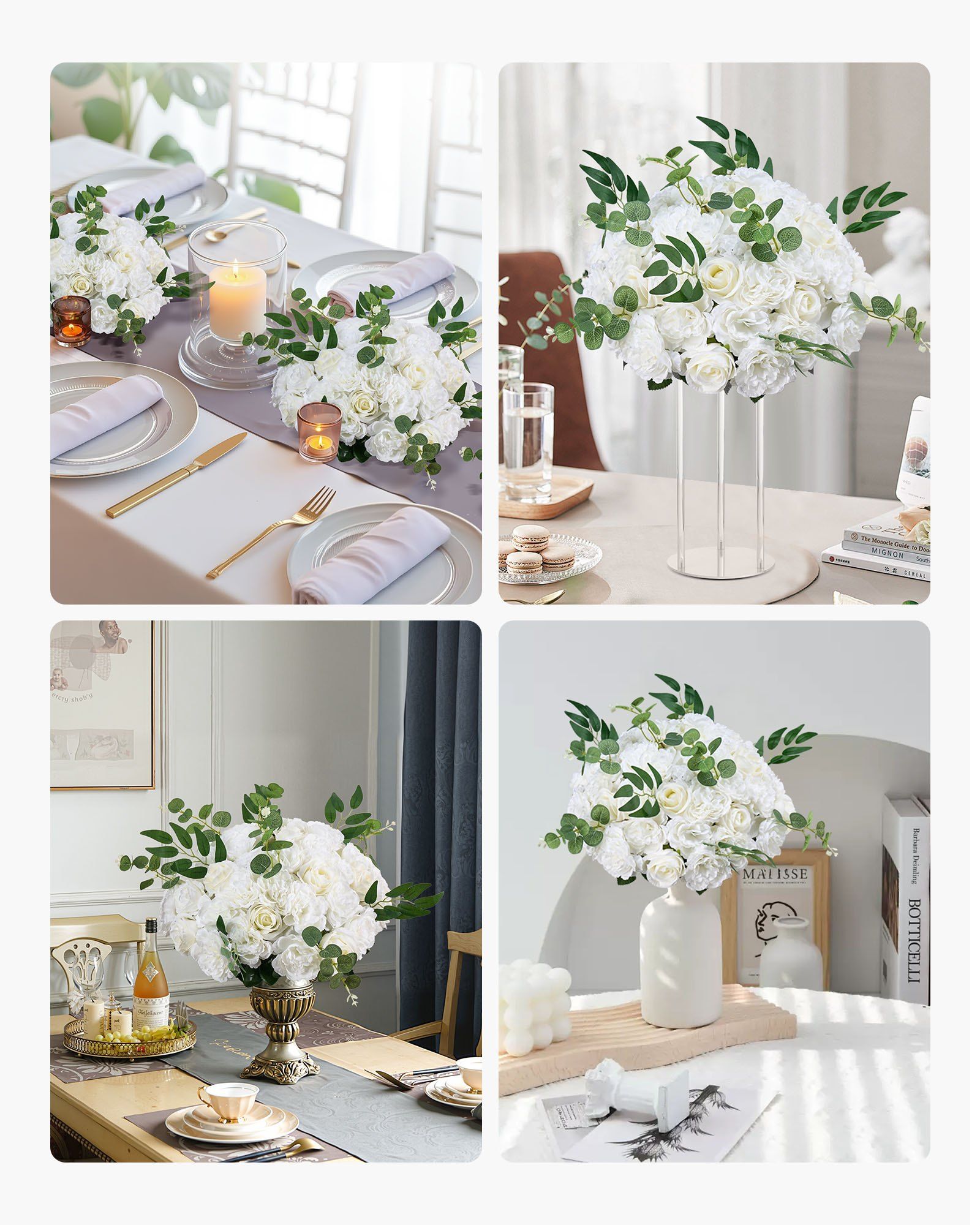 Flower Balls Arrangement Bouquet 10 PCS, 450 mm Diameter Artificial Flower Balls Wedding White Roses Centerpieces, Faux Flowers Arrangements for Wedding Centerpiece Home Table Decorations - Image 7