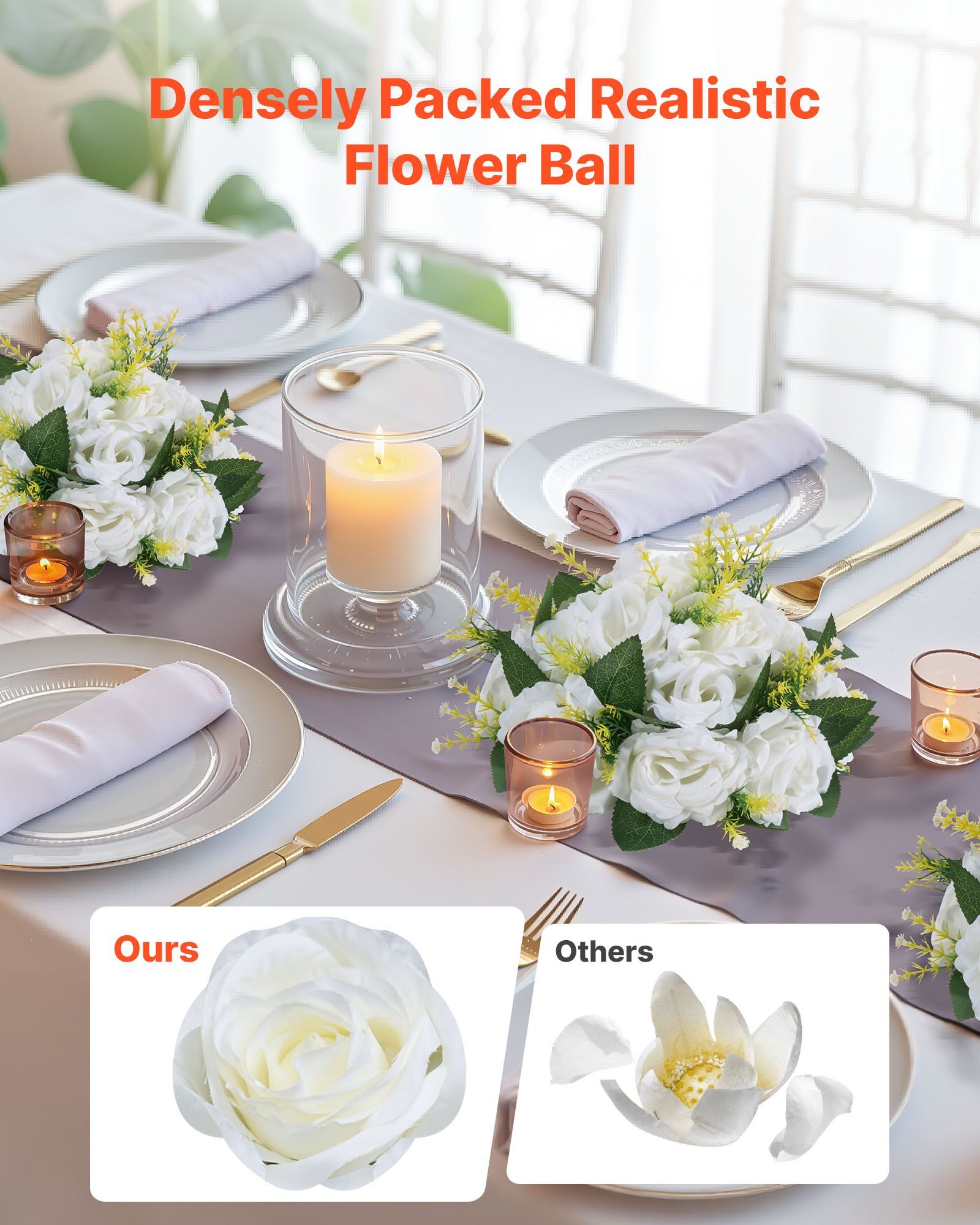 Flower Balls Arrangement Bouquet 10 PCS, 240 mm Diameter Artificial Flower Balls Wedding Rose Centerpieces, Faux Flowers Arrangements for Wedding Centerpiece Home Table Decorations, White - Image 2