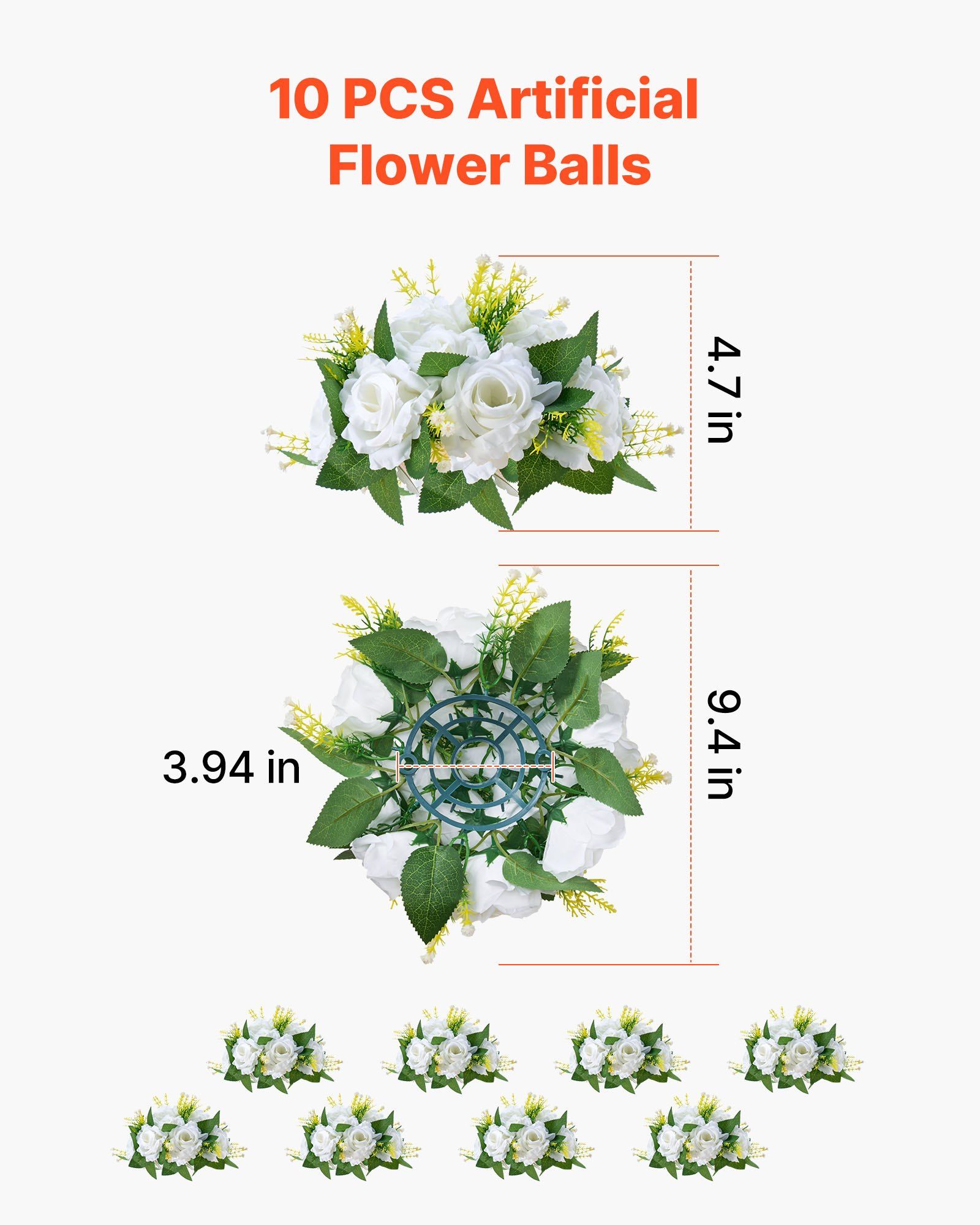 Flower Balls Arrangement Bouquet 10 PCS, 240 mm Diameter Artificial Flower Balls Wedding Rose Centerpieces, Faux Flowers Arrangements for Wedding Centerpiece Home Table Decorations, White - Image 3
