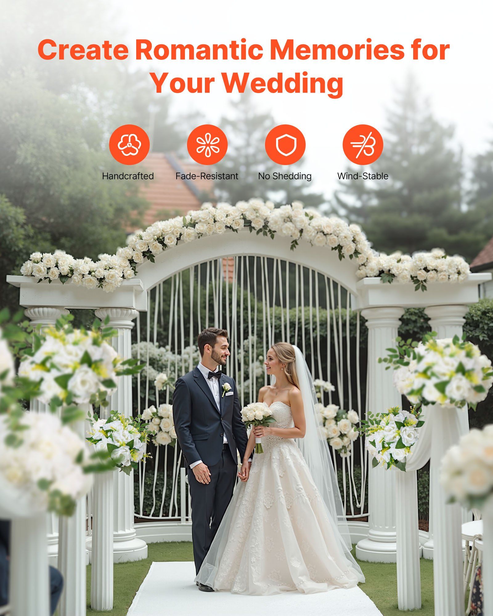 Flower Balls Arrangement Bouquet 10 PCS, 240 mm Diameter Artificial Flower Balls Wedding Rose Centerpieces, Faux Flowers Arrangements for Wedding Centerpiece Home Table Decorations, White - Image 6