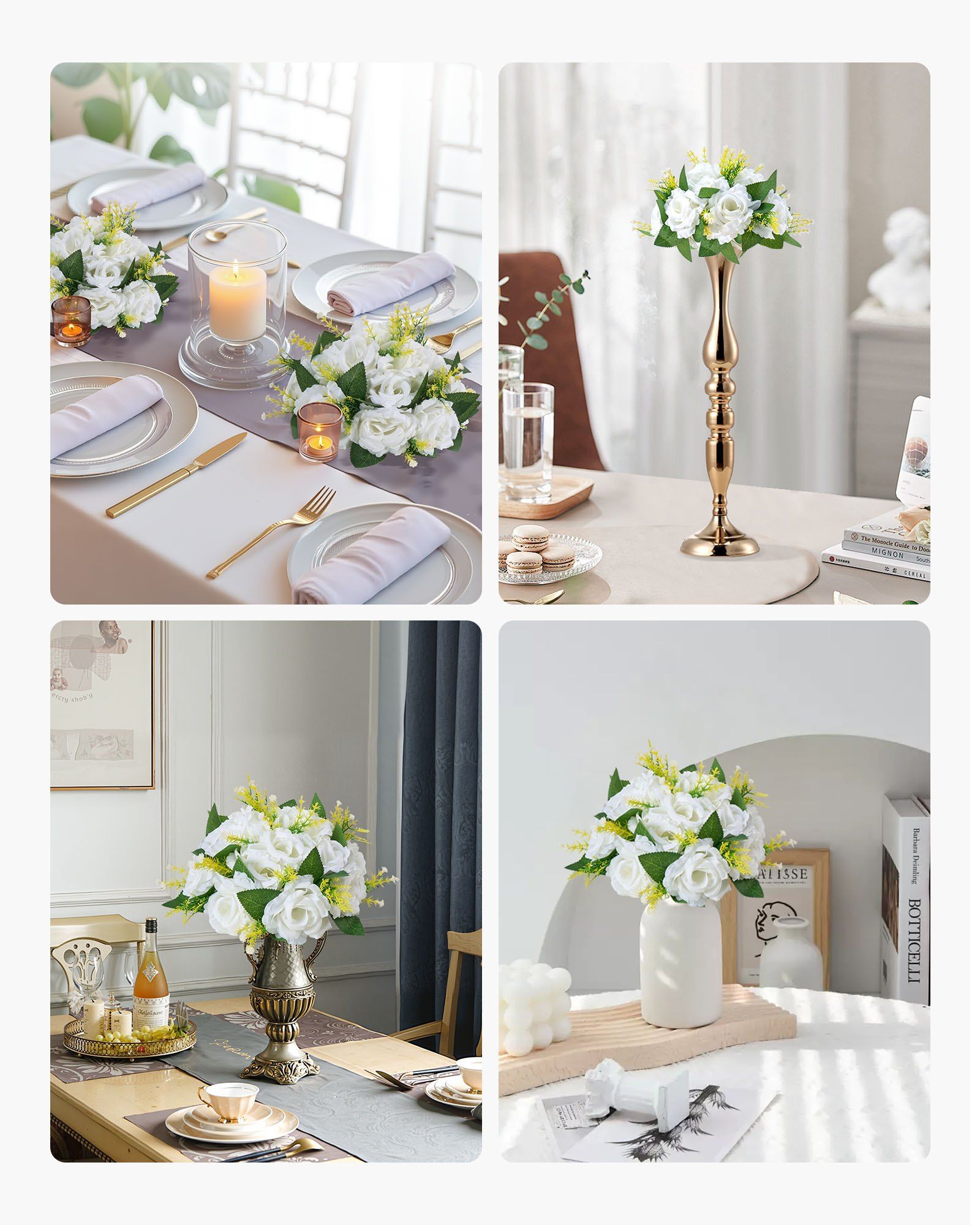 Flower Balls Arrangement Bouquet 10 PCS, 240 mm Diameter Artificial Flower Balls Wedding Rose Centerpieces, Faux Flowers Arrangements for Wedding Centerpiece Home Table Decorations, White - Image 7