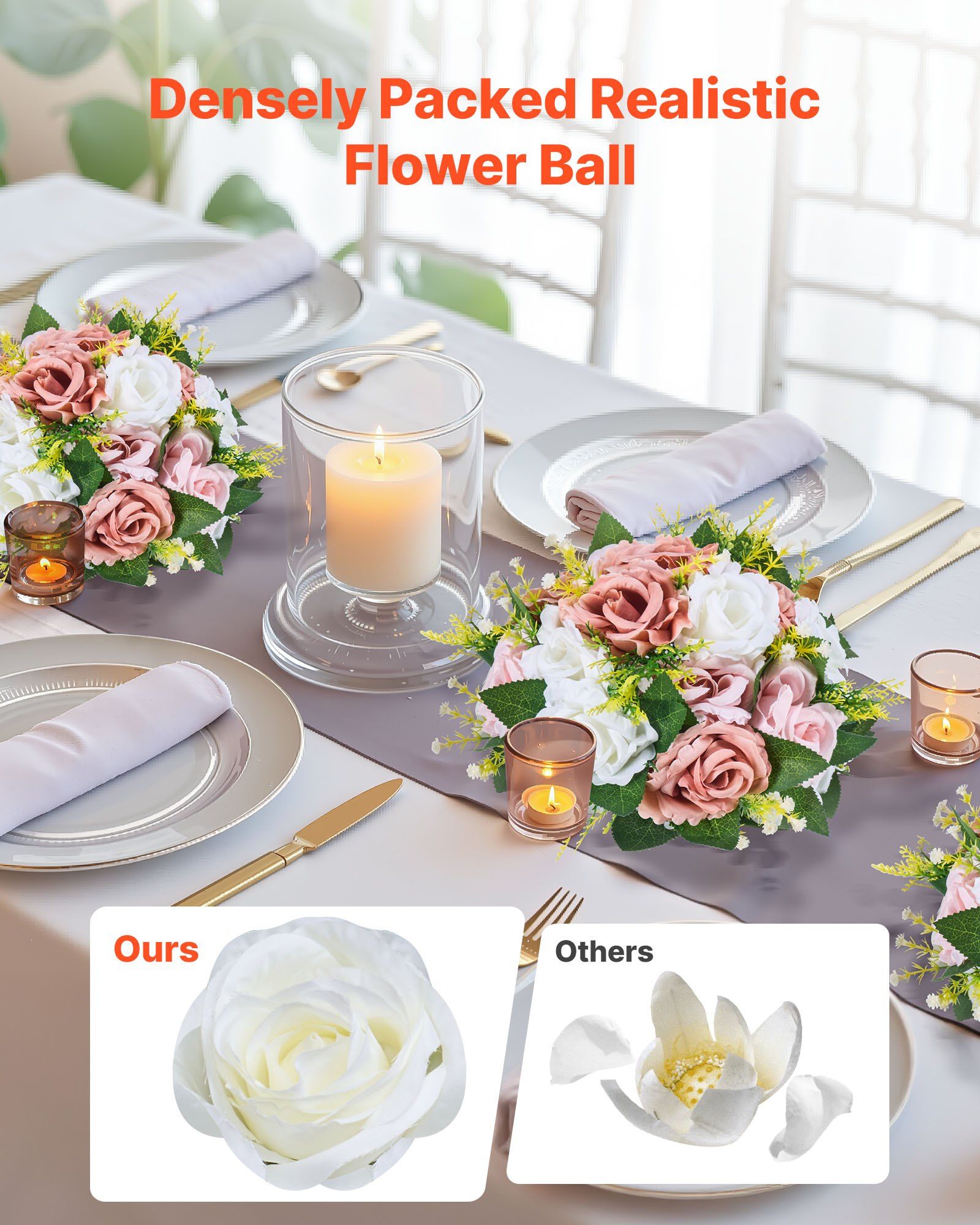 Flower Ball Arrangement Bouquet 10PCS, 240 mm Diameter Artificial Flower Balls Wedding Table Centerpieces, Faux Rose Arrangements for Wedding Centerpiece Home Decoration, Pink and White Roses - Image 2