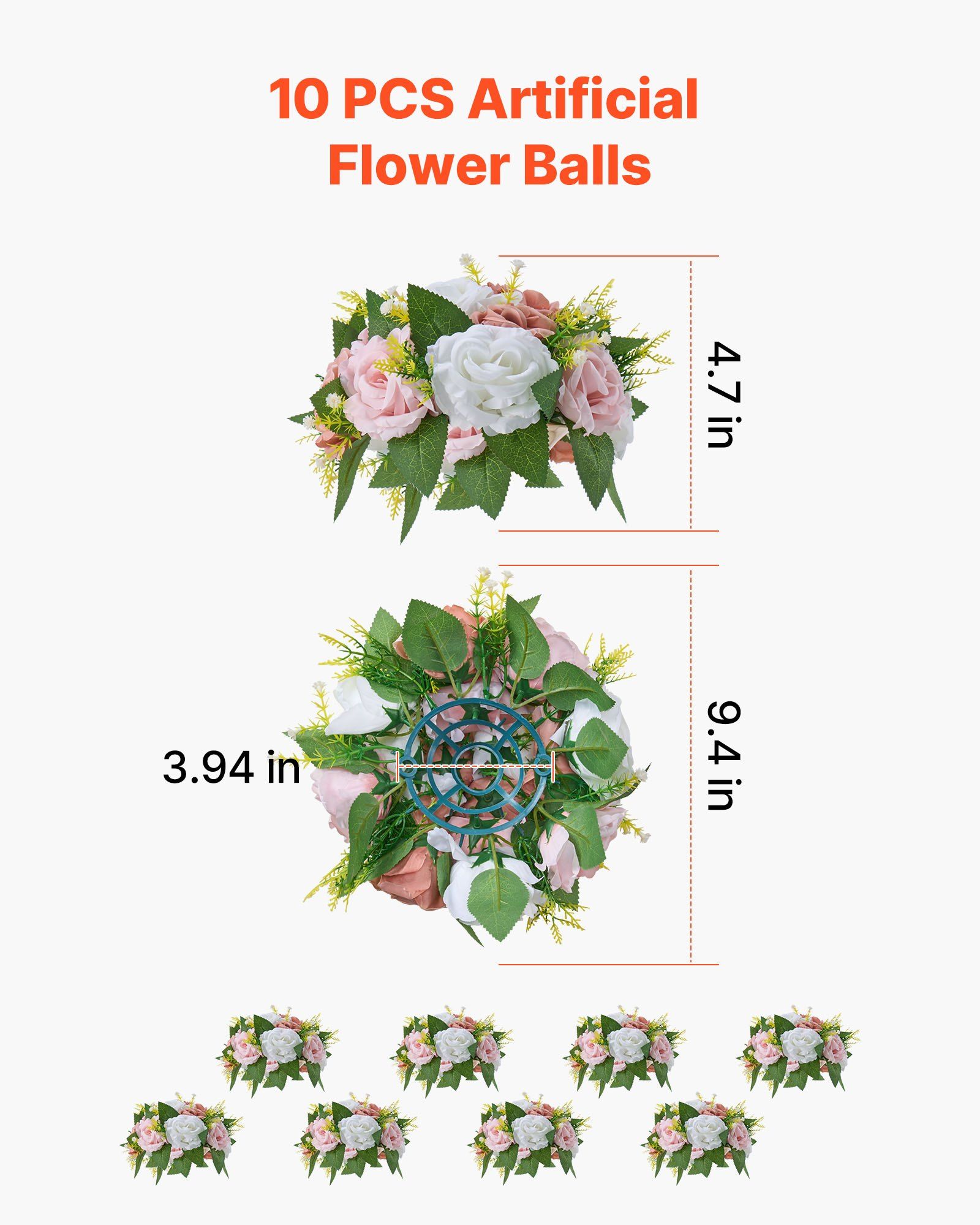 Flower Ball Arrangement Bouquet 10PCS, 240 mm Diameter Artificial Flower Balls Wedding Table Centerpieces, Faux Rose Arrangements for Wedding Centerpiece Home Decoration, Pink and White Roses - Image 3