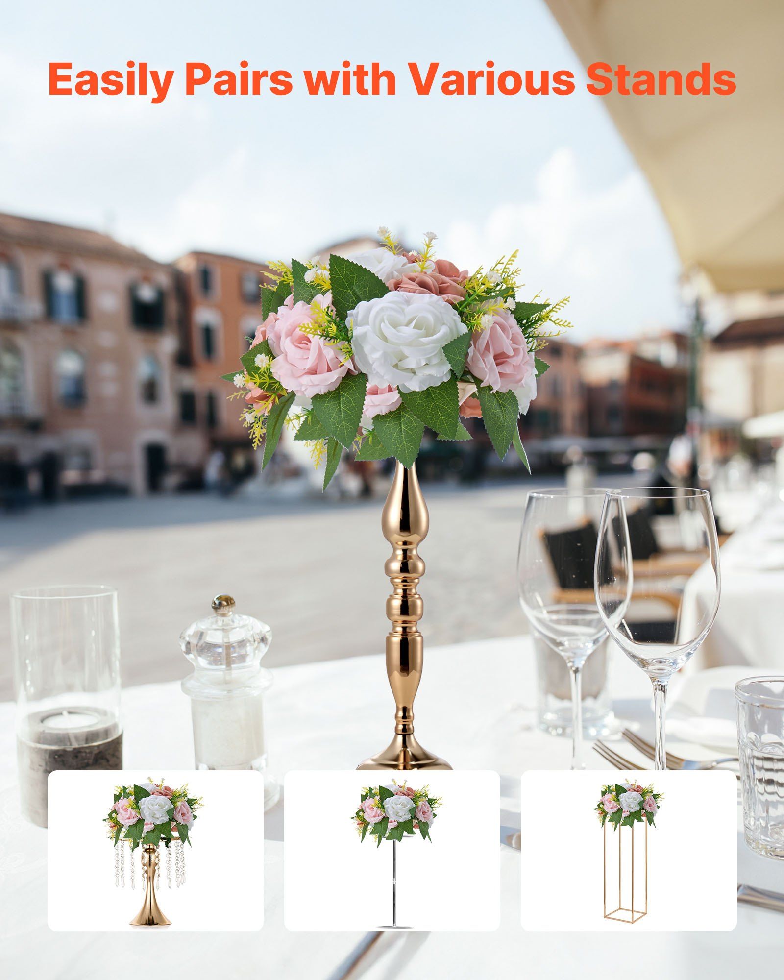 Flower Ball Arrangement Bouquet 10PCS, 240 mm Diameter Artificial Flower Balls Wedding Table Centerpieces, Faux Rose Arrangements for Wedding Centerpiece Home Decoration, Pink and White Roses - Image 4
