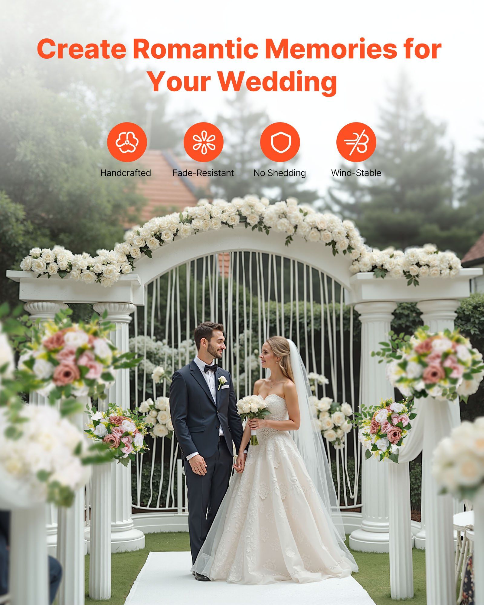Flower Ball Arrangement Bouquet 10PCS, 240 mm Diameter Artificial Flower Balls Wedding Table Centerpieces, Faux Rose Arrangements for Wedding Centerpiece Home Decoration, Pink and White Roses - Image 6