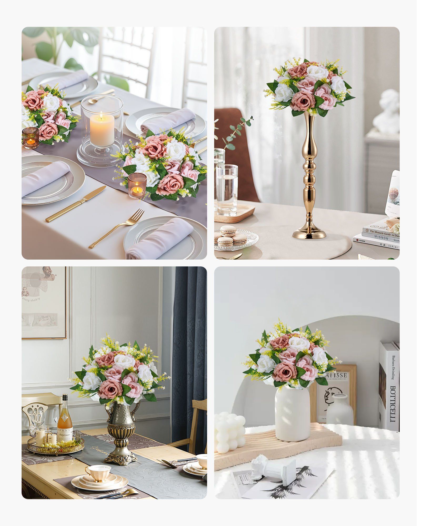 Flower Ball Arrangement Bouquet 10PCS, 240 mm Diameter Artificial Flower Balls Wedding Table Centerpieces, Faux Rose Arrangements for Wedding Centerpiece Home Decoration, Pink and White Roses - Image 7