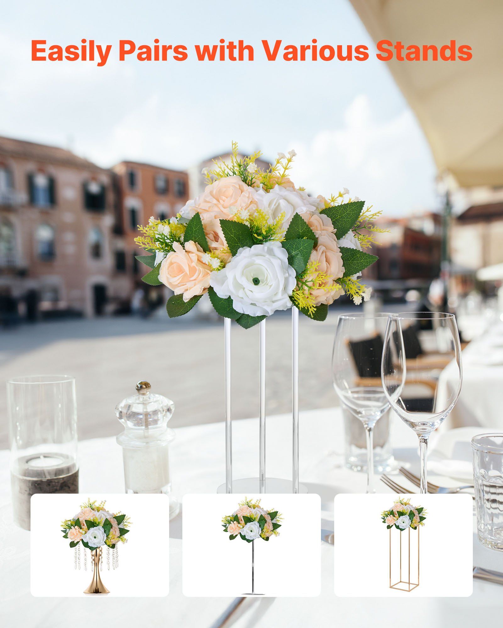 Flower Ball Arrangement Bouquet 10 PCS, 240 mm Diameter Artificial Flower Balls Wedding Table Centerpieces, Rose Arrangements for Wedding Centerpiece Home Decoration, Champagne & White Roses - Image 4