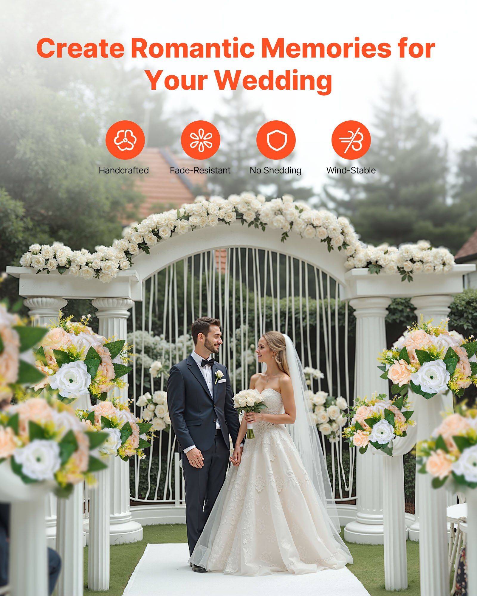 Flower Ball Arrangement Bouquet 10 PCS, 240 mm Diameter Artificial Flower Balls Wedding Table Centerpieces, Rose Arrangements for Wedding Centerpiece Home Decoration, Champagne & White Roses - Image 6